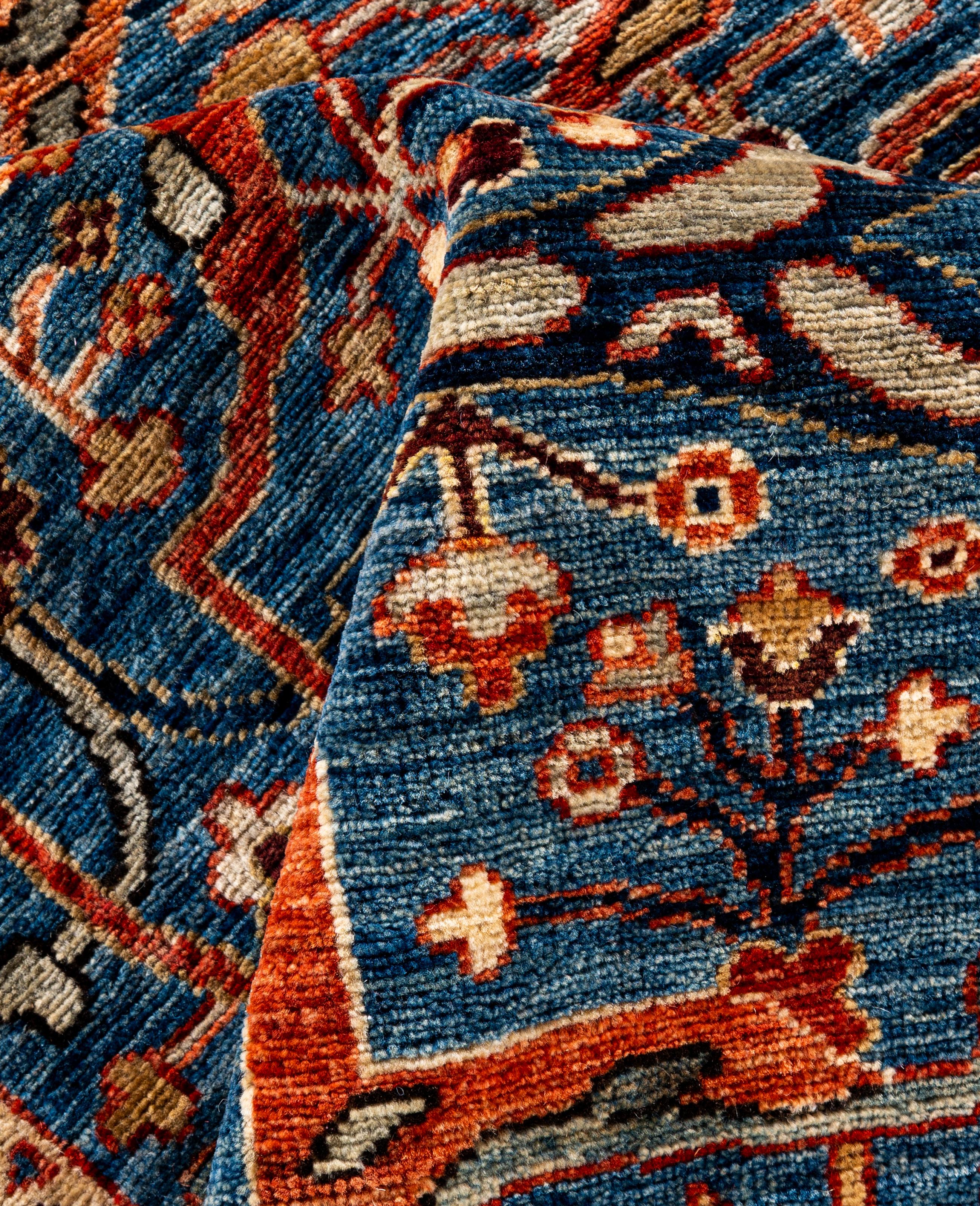Laine Tapis traditionnel tribal Serapi bleu clair noué à la main 6' 1