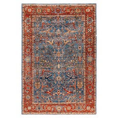 Traditional Tribal Serapi Wool Hand Knotted Light Blue Area Rug 6' 1" x 9' 0"