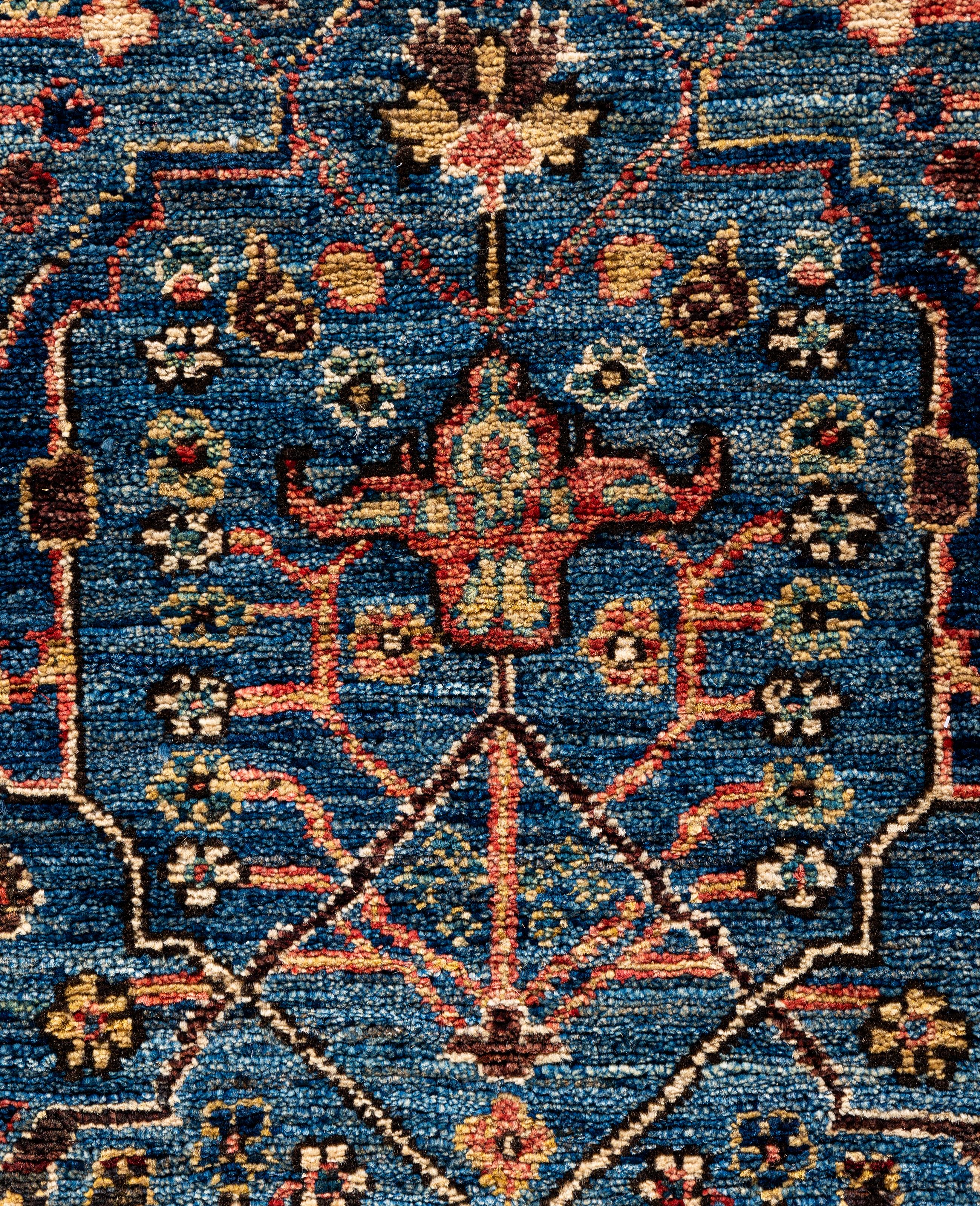 Pakistanais Tapis traditionnel tribal Serapi bleu clair noué à la main 6' 2