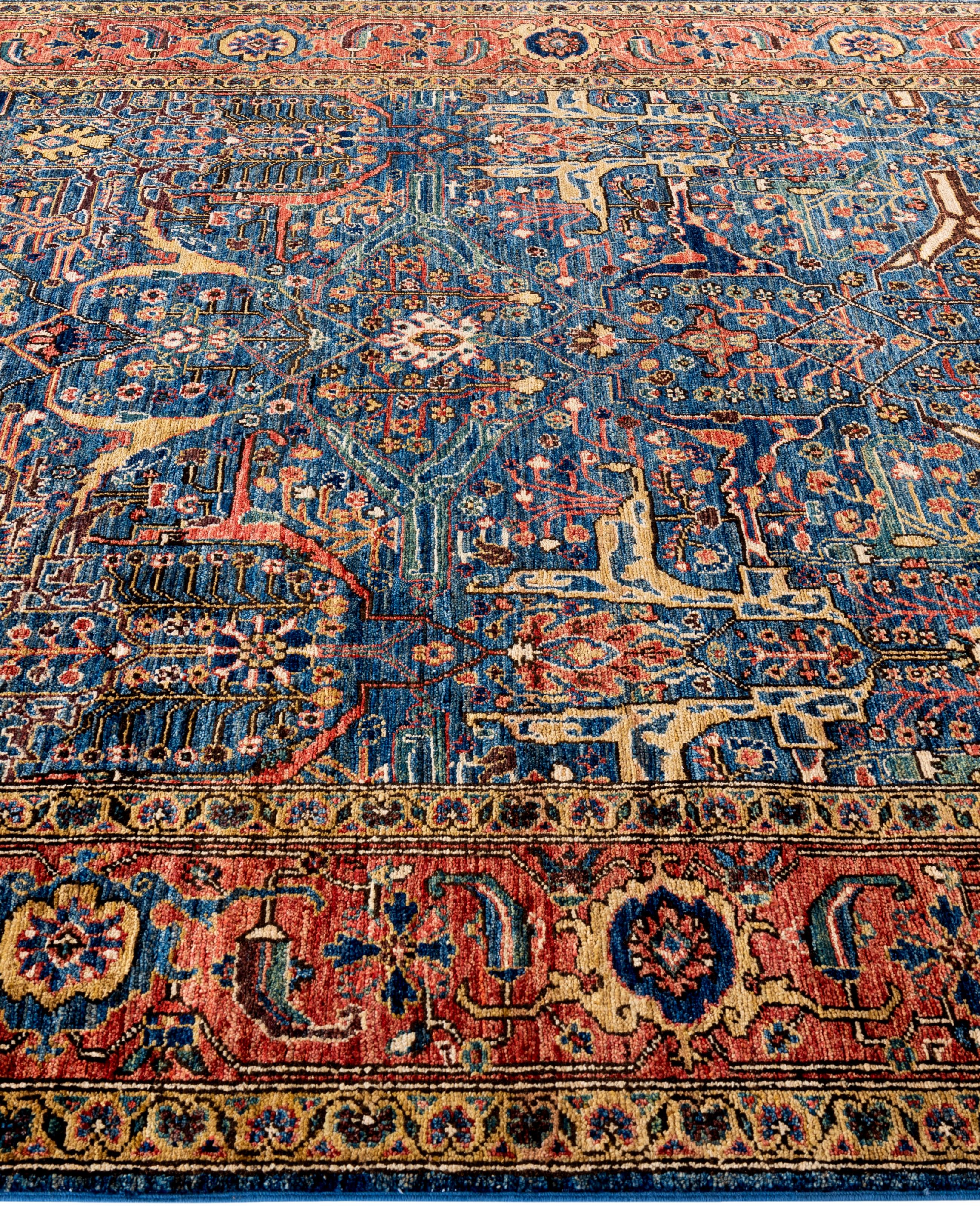 Noué à la main Tapis traditionnel tribal Serapi bleu clair noué à la main 6' 2