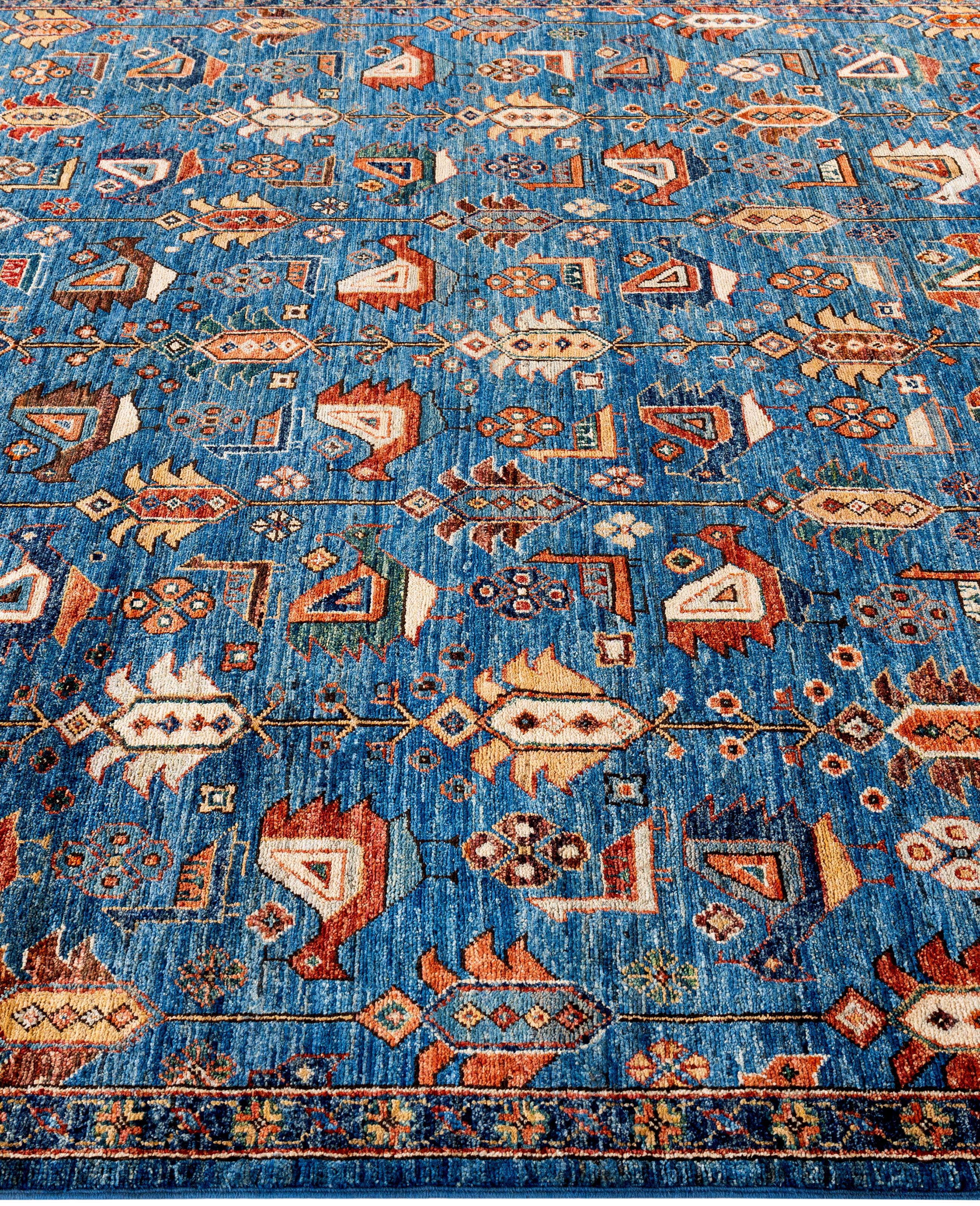 Noué à la main Tapis traditionnel tribal Serapi bleu clair noué à la main 6' 2