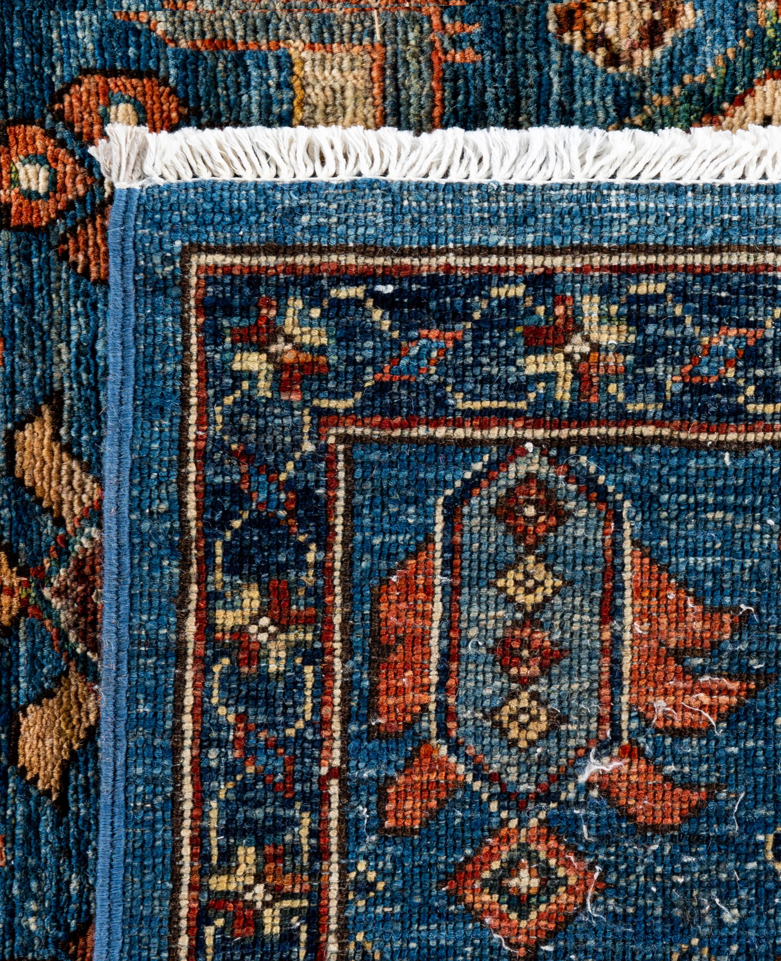 Tapis traditionnel tribal Serapi bleu clair noué à la main 6' 2