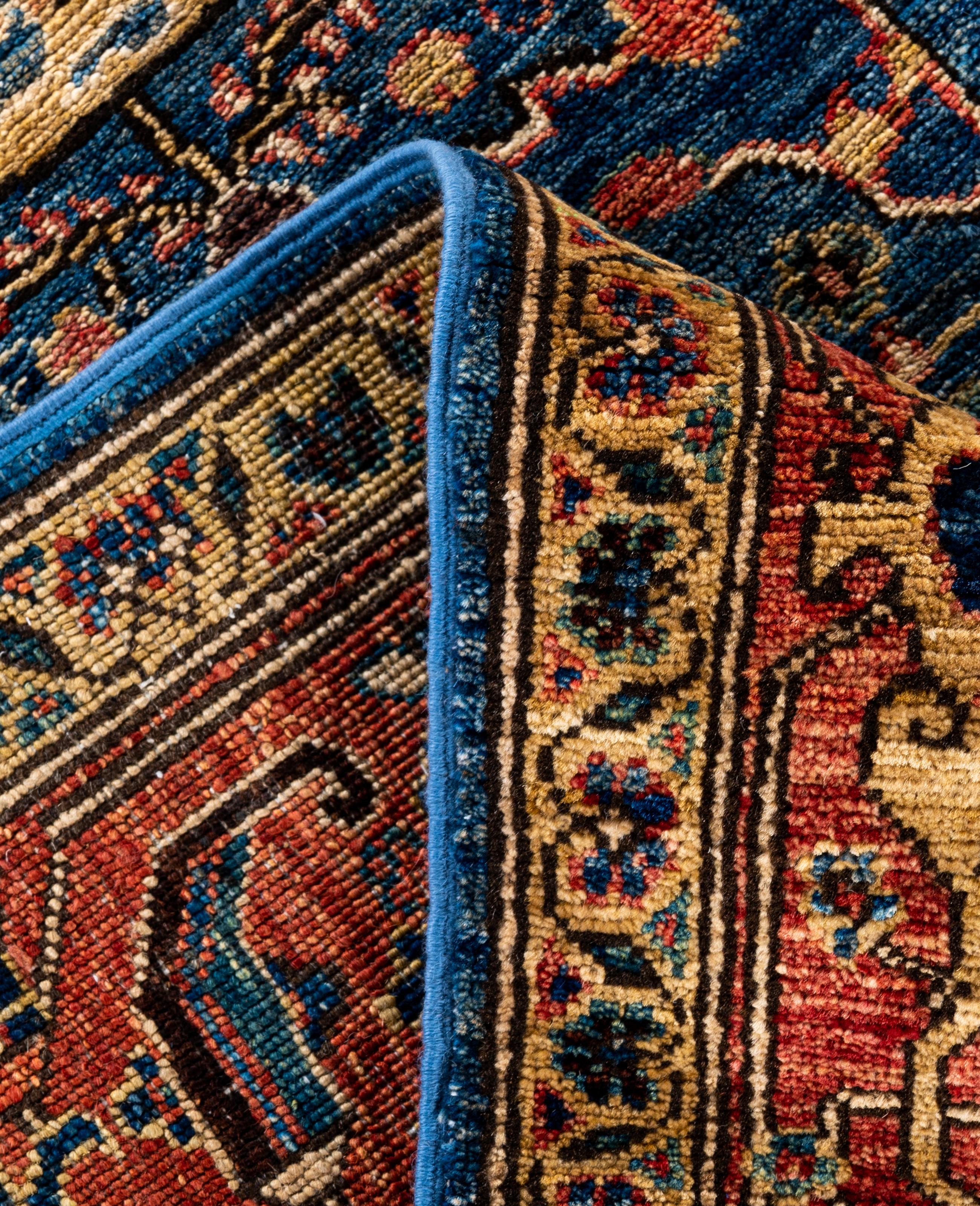 XXIe siècle et contemporain Tapis traditionnel tribal Serapi bleu clair noué à la main 6' 2