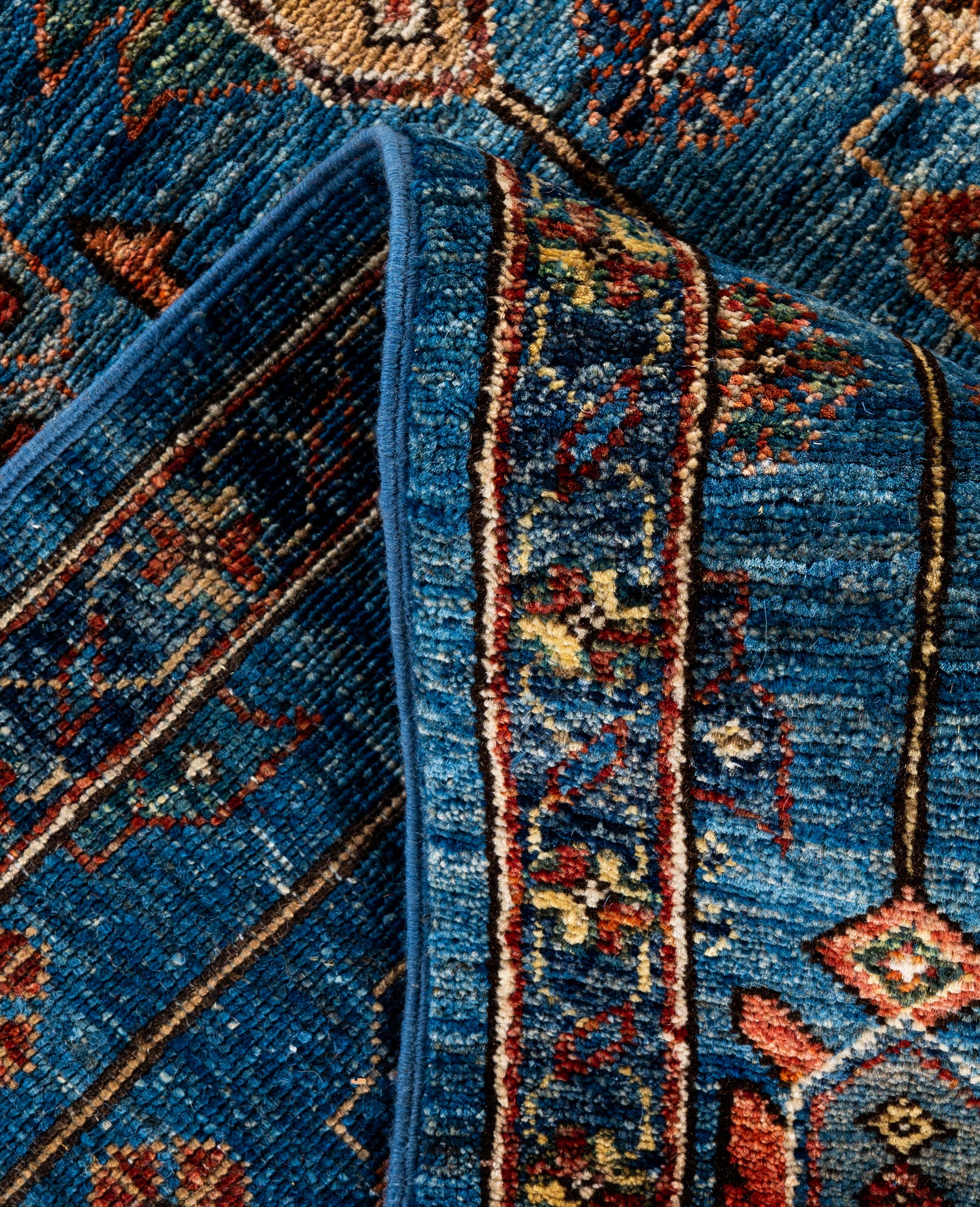 XXIe siècle et contemporain Tapis traditionnel tribal Serapi bleu clair noué à la main 6' 2