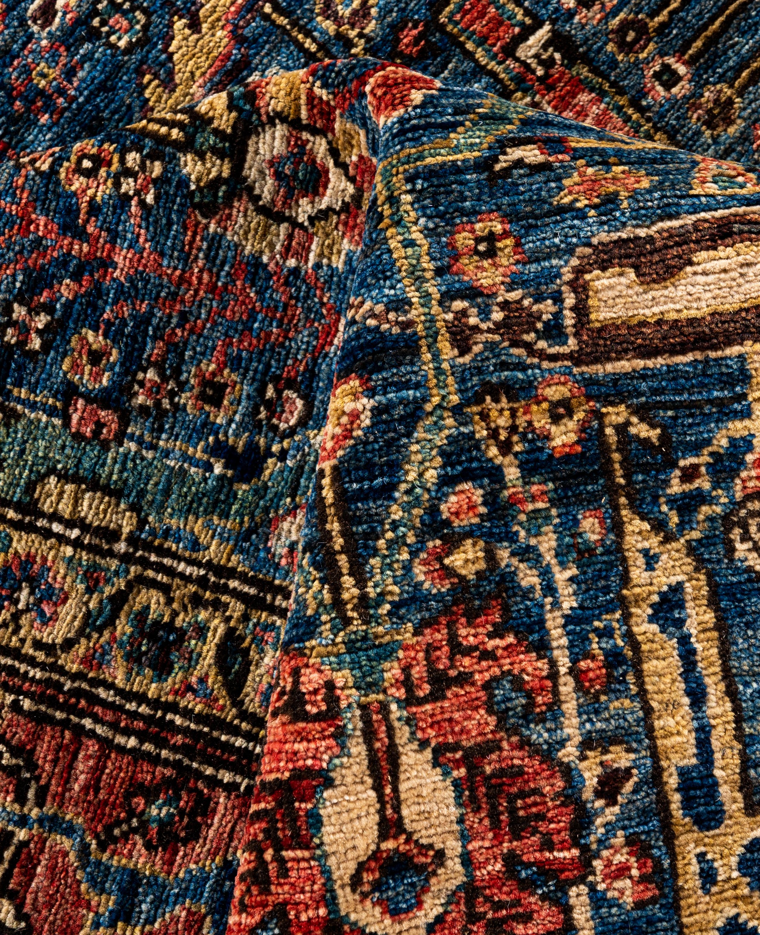 Laine Tapis traditionnel tribal Serapi bleu clair noué à la main 6' 2