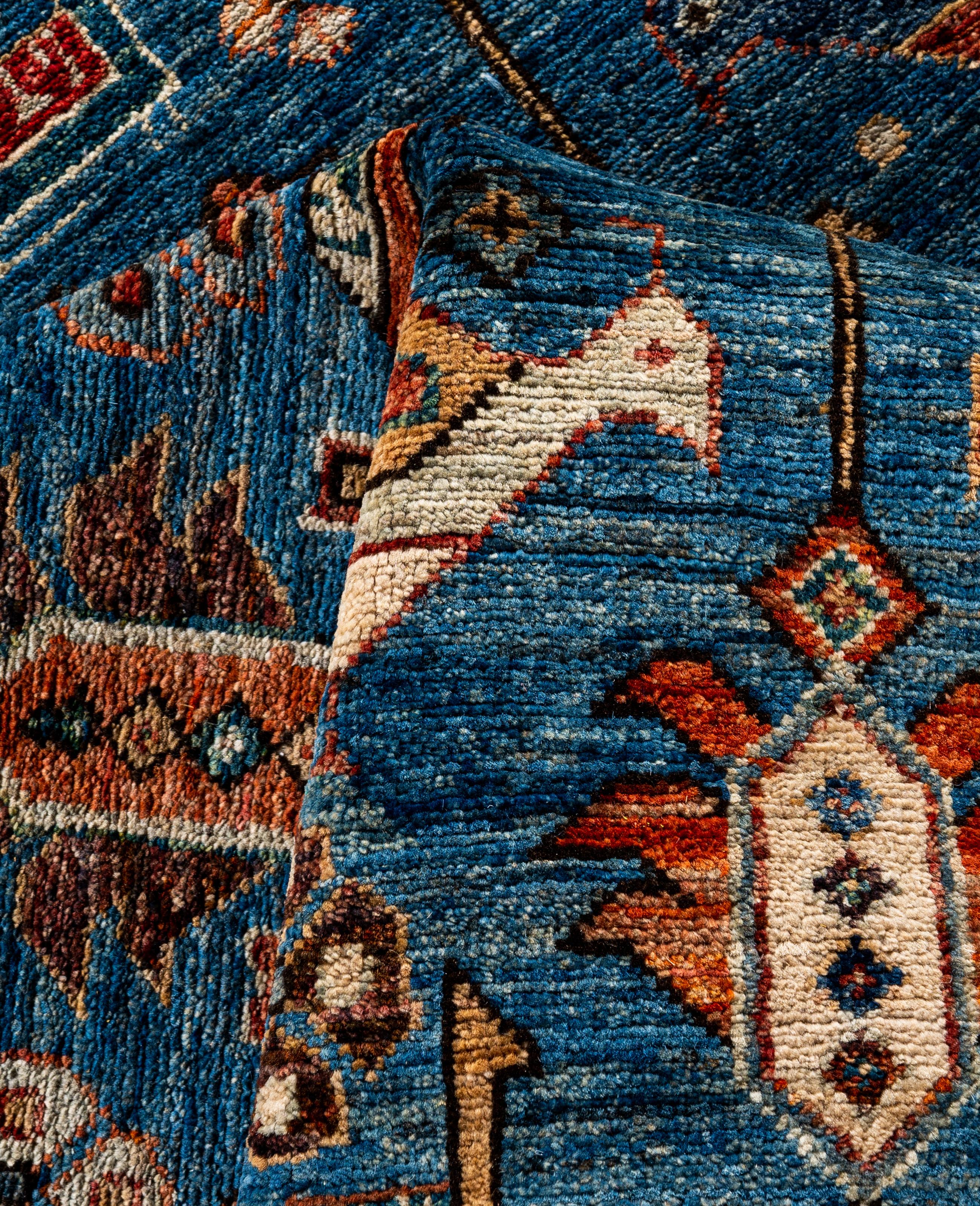 Laine Tapis traditionnel tribal Serapi bleu clair noué à la main 6' 2