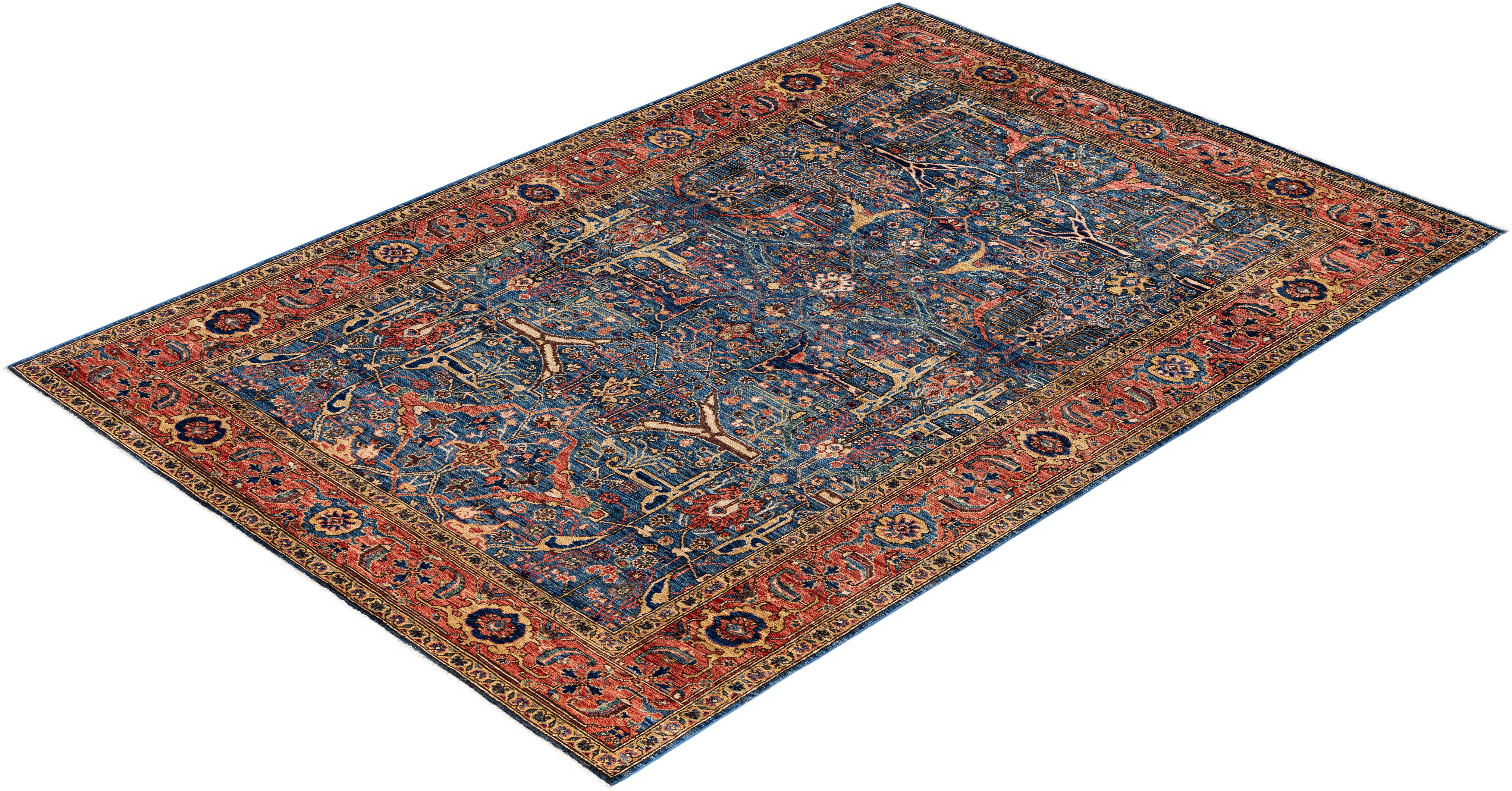 Tapis traditionnel tribal Serapi bleu clair noué à la main 6' 2