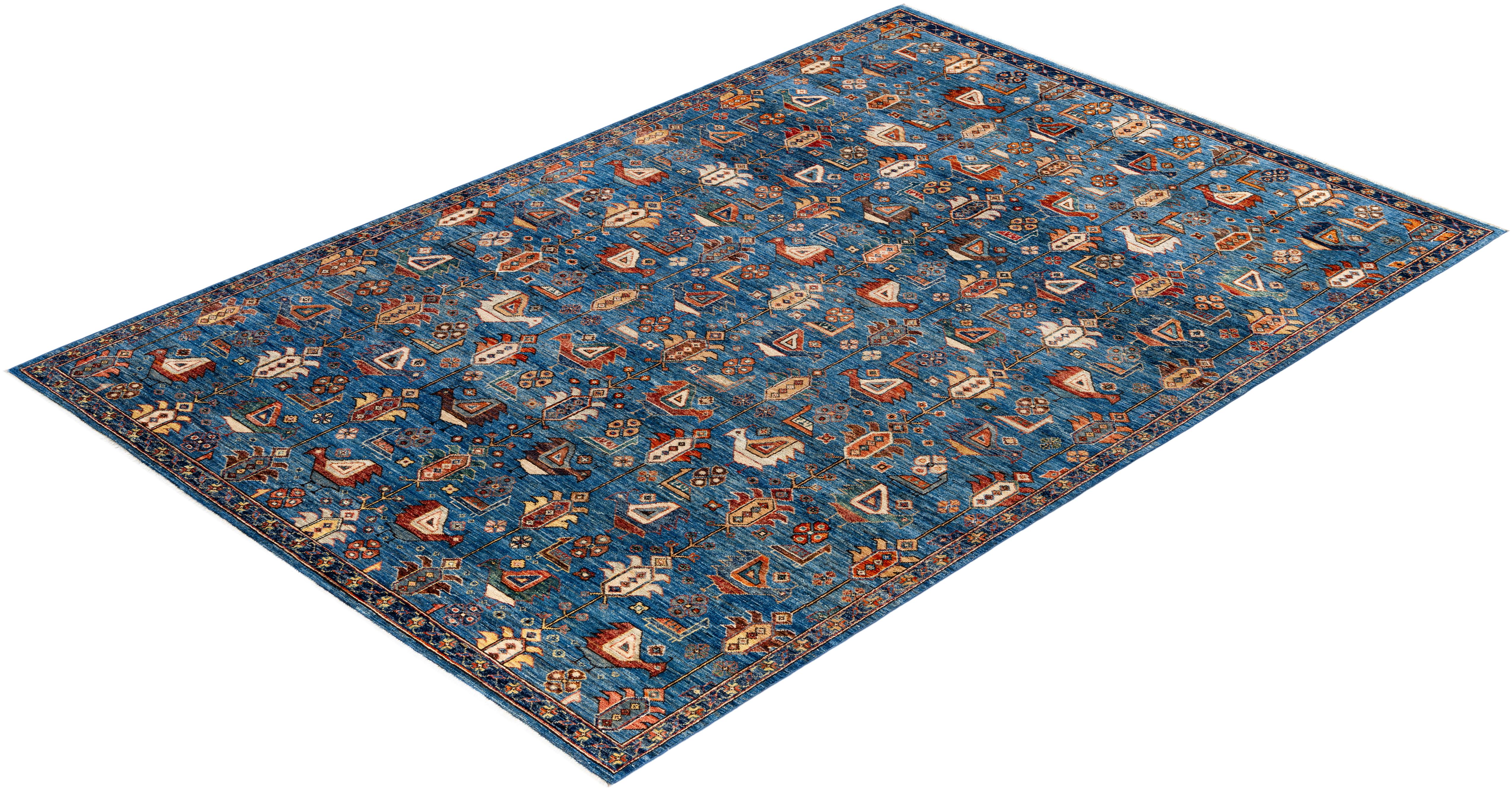 Tapis traditionnel tribal Serapi bleu clair noué à la main 6' 2