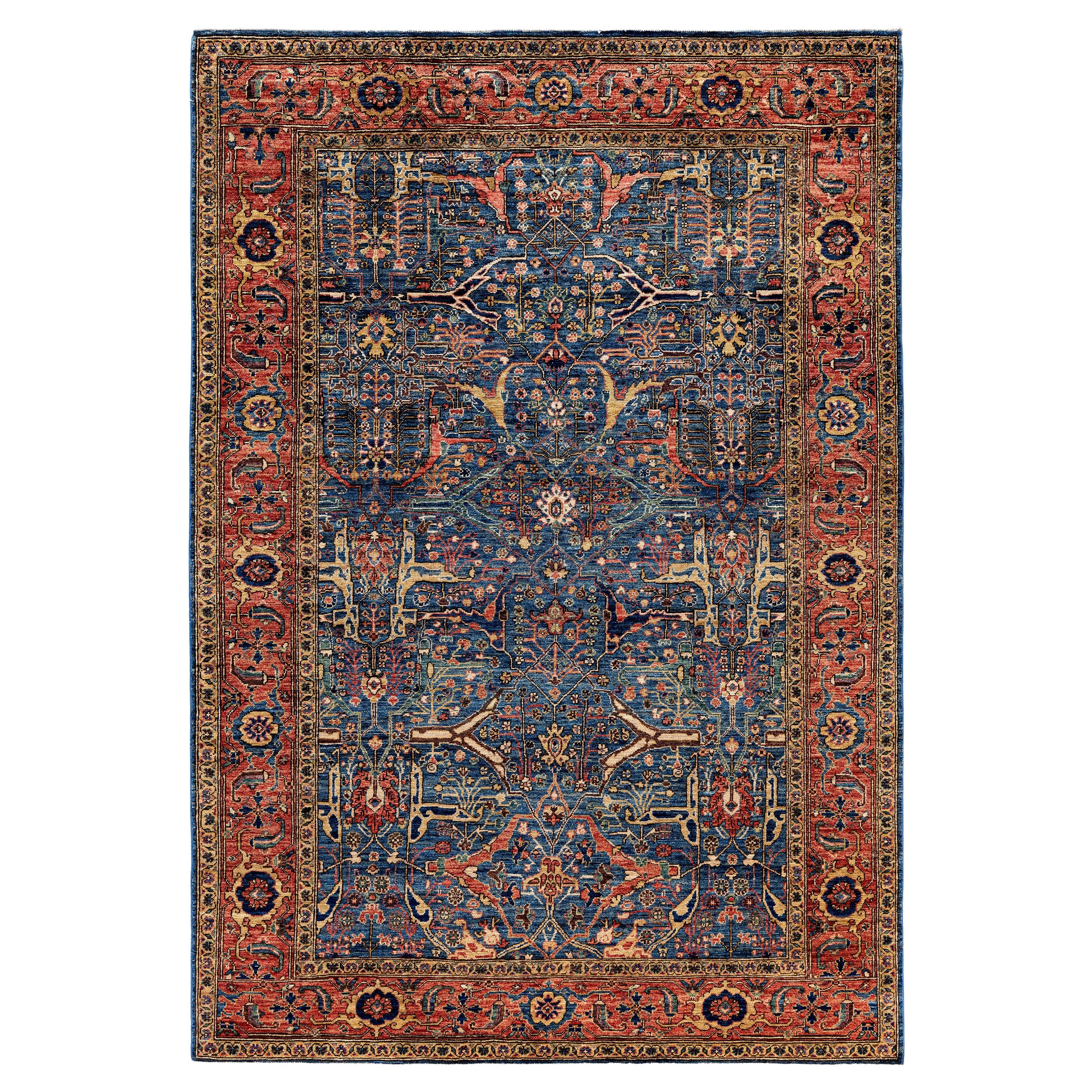 Tapis traditionnel tribal Serapi bleu clair noué à la main 6' 2" x 8' 11"