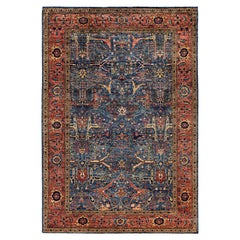 Tapis traditionnel tribal Serapi bleu clair noué à la main 6' 2" x 8' 11"