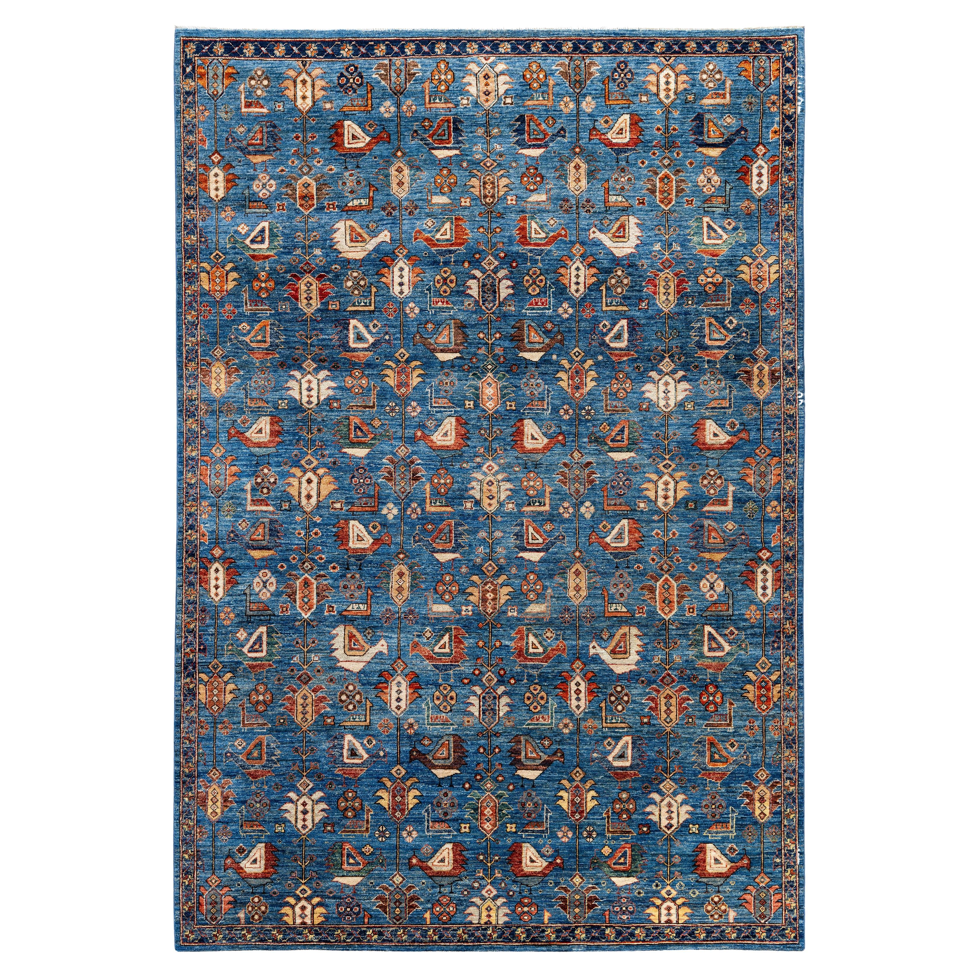 Tapis traditionnel tribal Serapi bleu clair noué à la main 6' 2" x 8' 11"