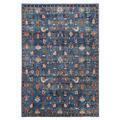 Traditioneller handgeknüpfter hellblauer Teppich aus Serapi-Wolle aus Stammeskunst, 6' 2" x 8' 11"