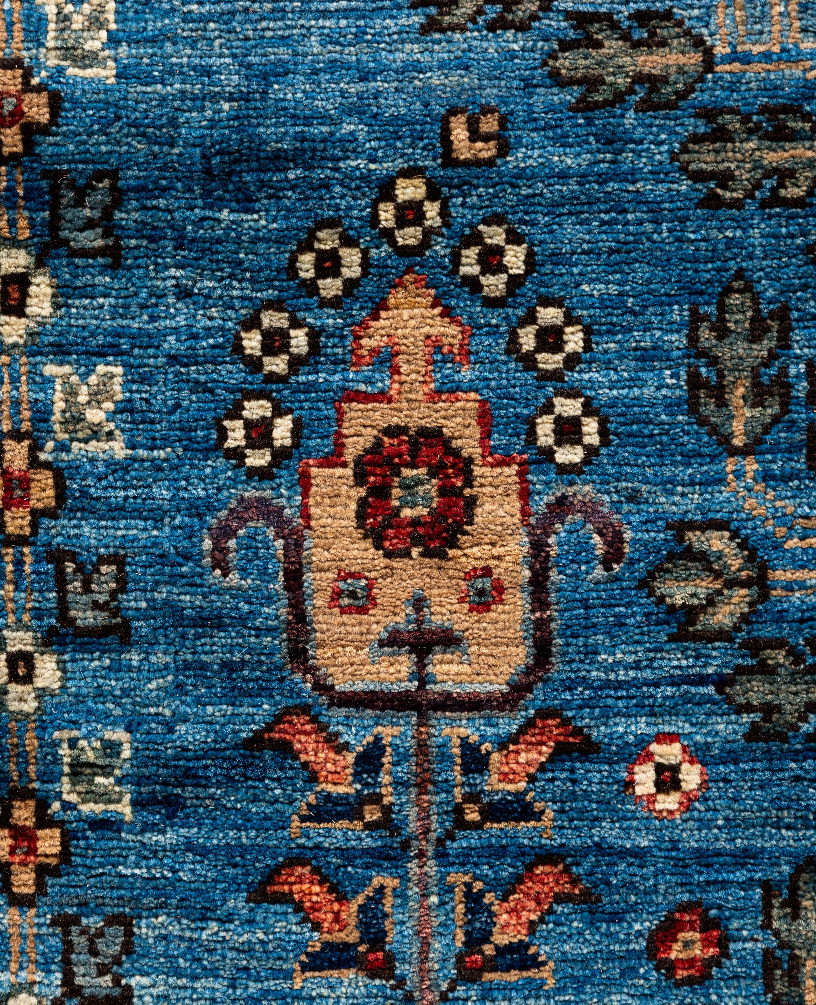 Pakistanais Tapis traditionnel tribal Serapi bleu clair noué à la main 6' 2