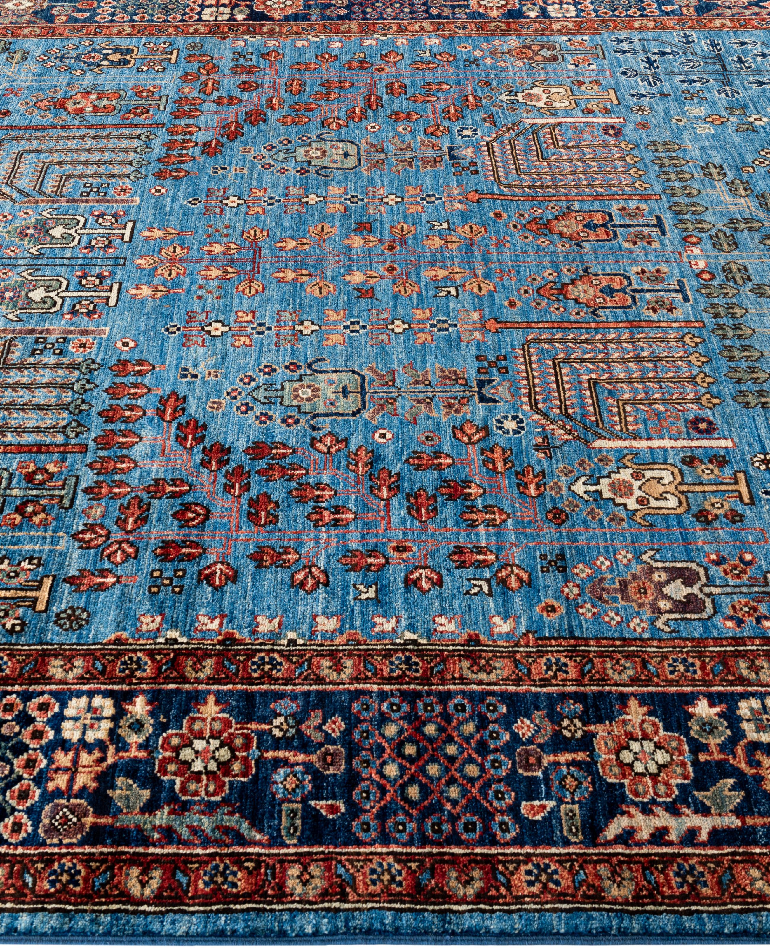 Noué à la main Tapis traditionnel tribal Serapi bleu clair noué à la main 6' 2