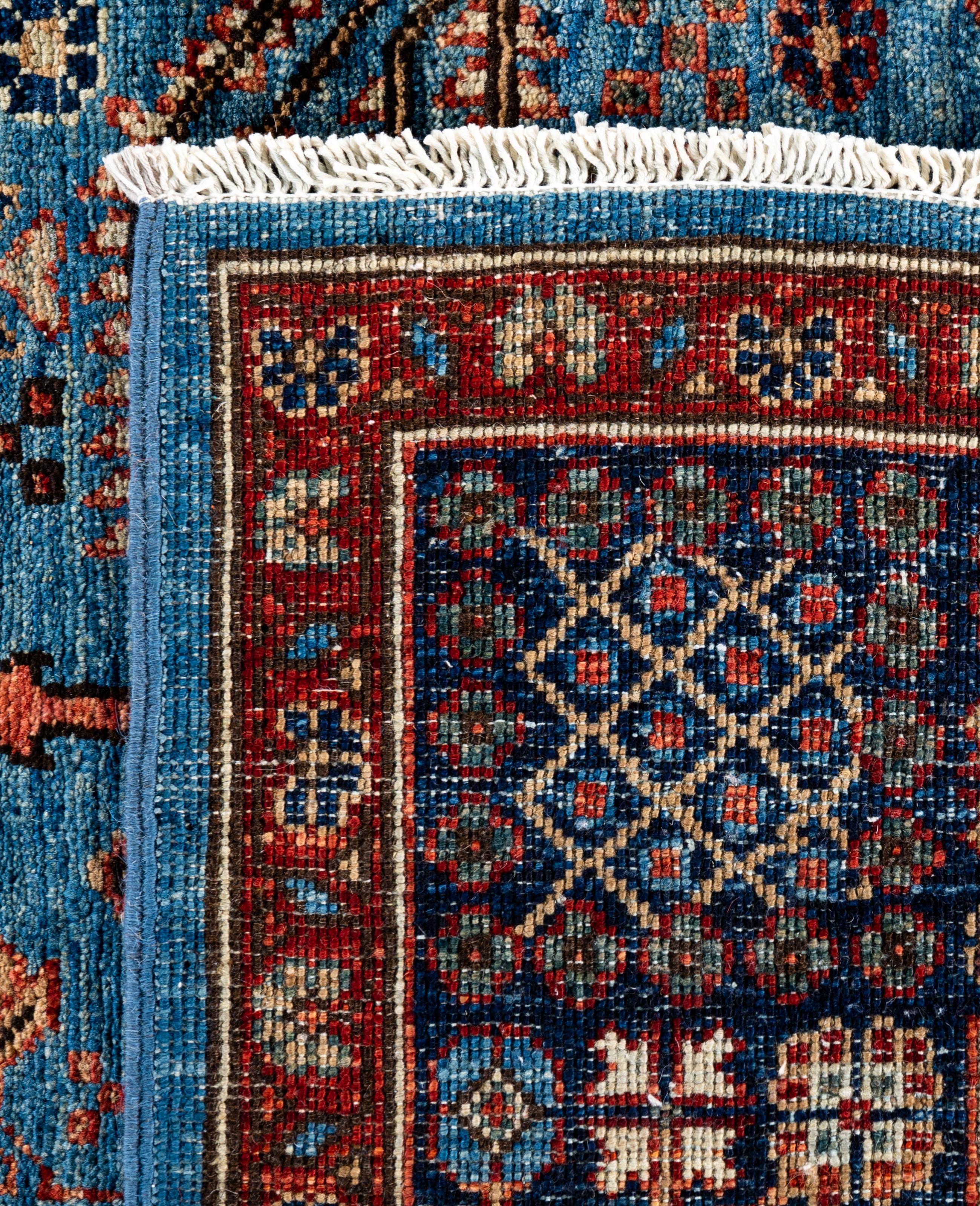 Tapis traditionnel tribal Serapi bleu clair noué à la main 6' 2