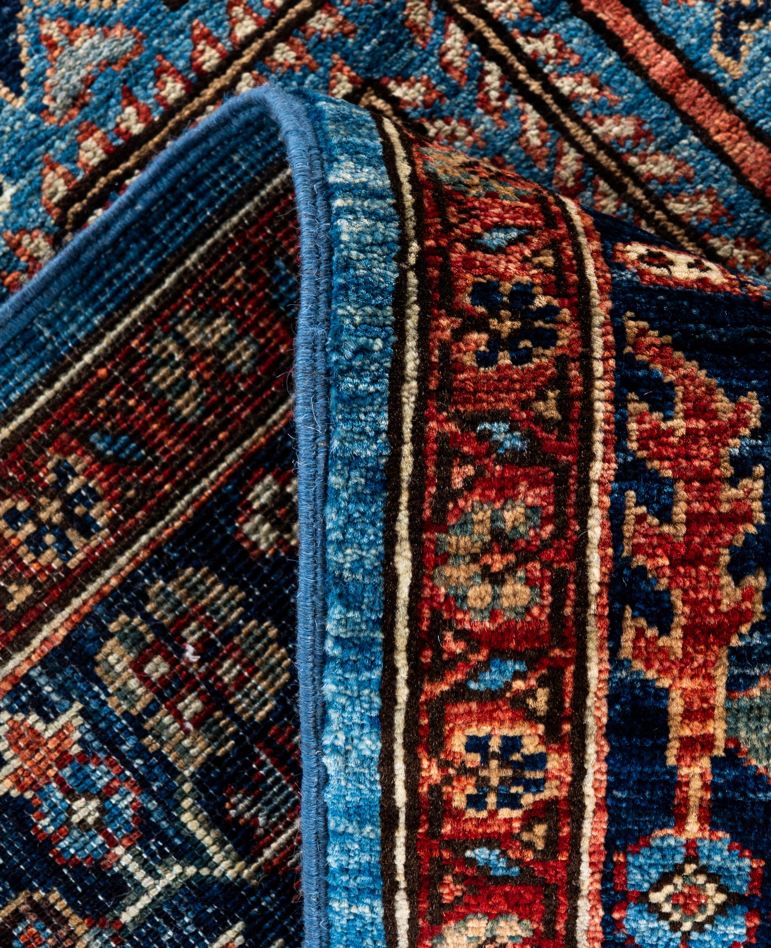 XXIe siècle et contemporain Tapis traditionnel tribal Serapi bleu clair noué à la main 6' 2