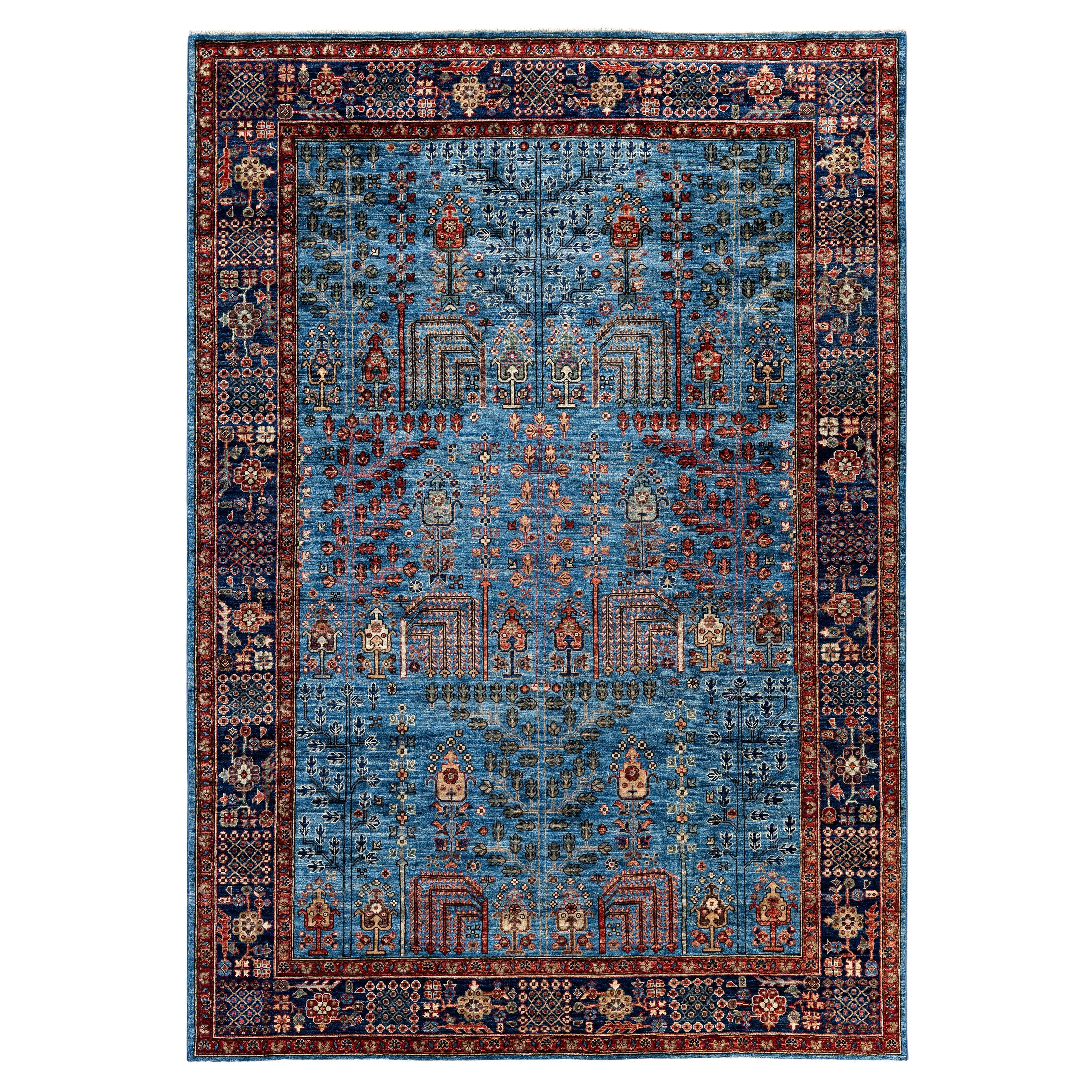 Traditional Tribal Serapi Wool Hand Knotted Light Blue Area Rug 6' 2" x 8' 9"