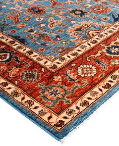Traditional Tribal Serapi Wool Hand Knotted Light Blue Area Rug 6' 3" x 8' 11"