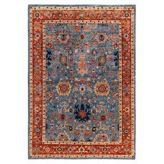Tapis traditionnel tribal Serapi bleu clair noué à la main 6' 3" x 8' 11"