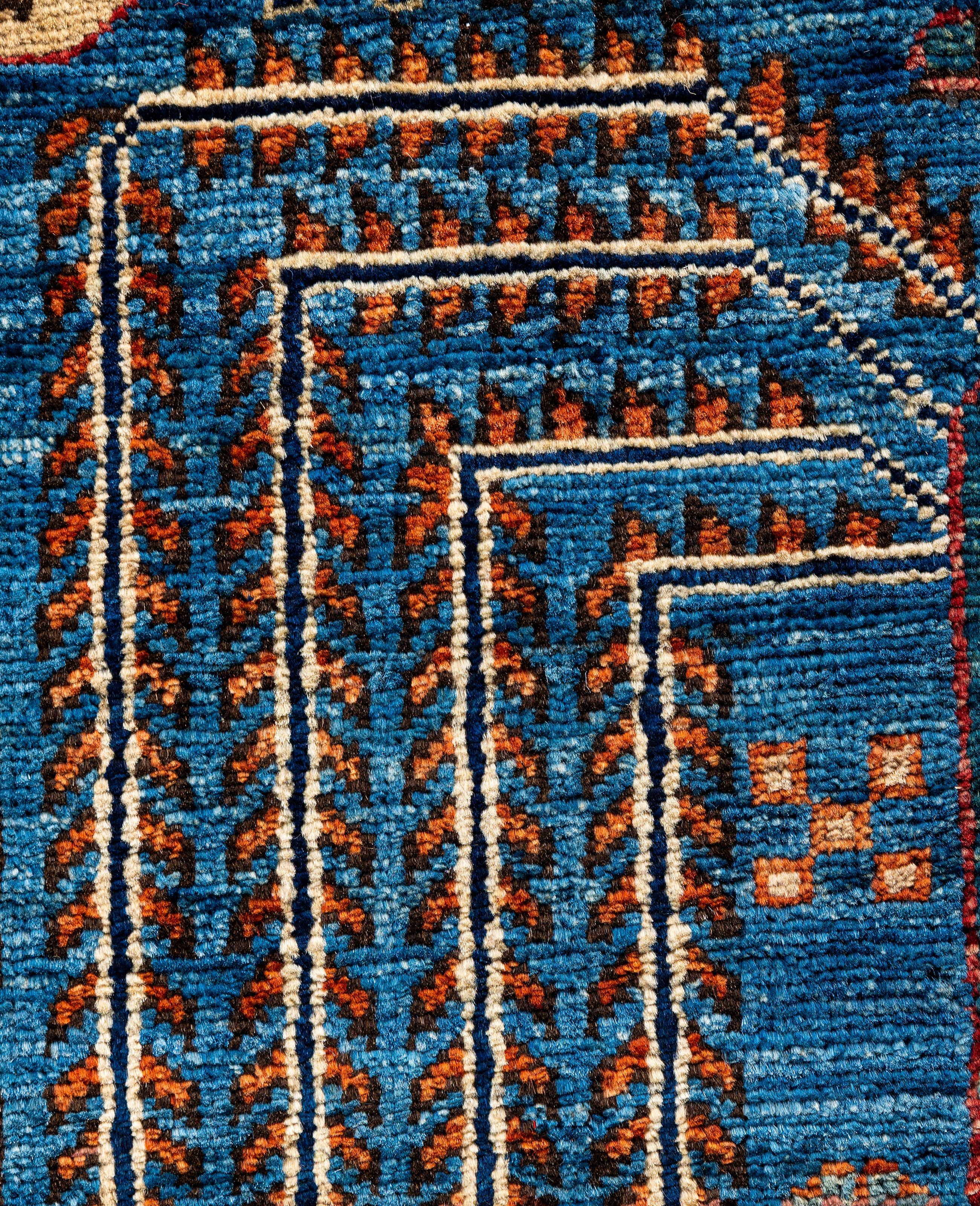 Pakistanais Tapis traditionnel tribal Serapi bleu clair noué à la main 7' 11