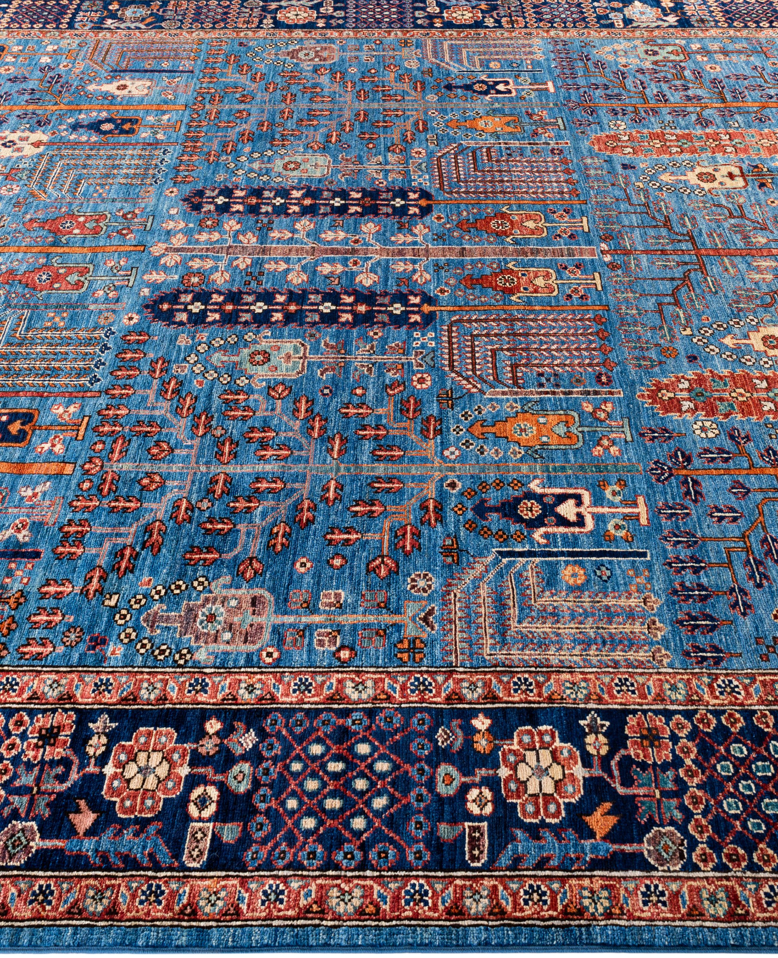 Noué à la main Tapis traditionnel tribal Serapi bleu clair noué à la main 7' 11