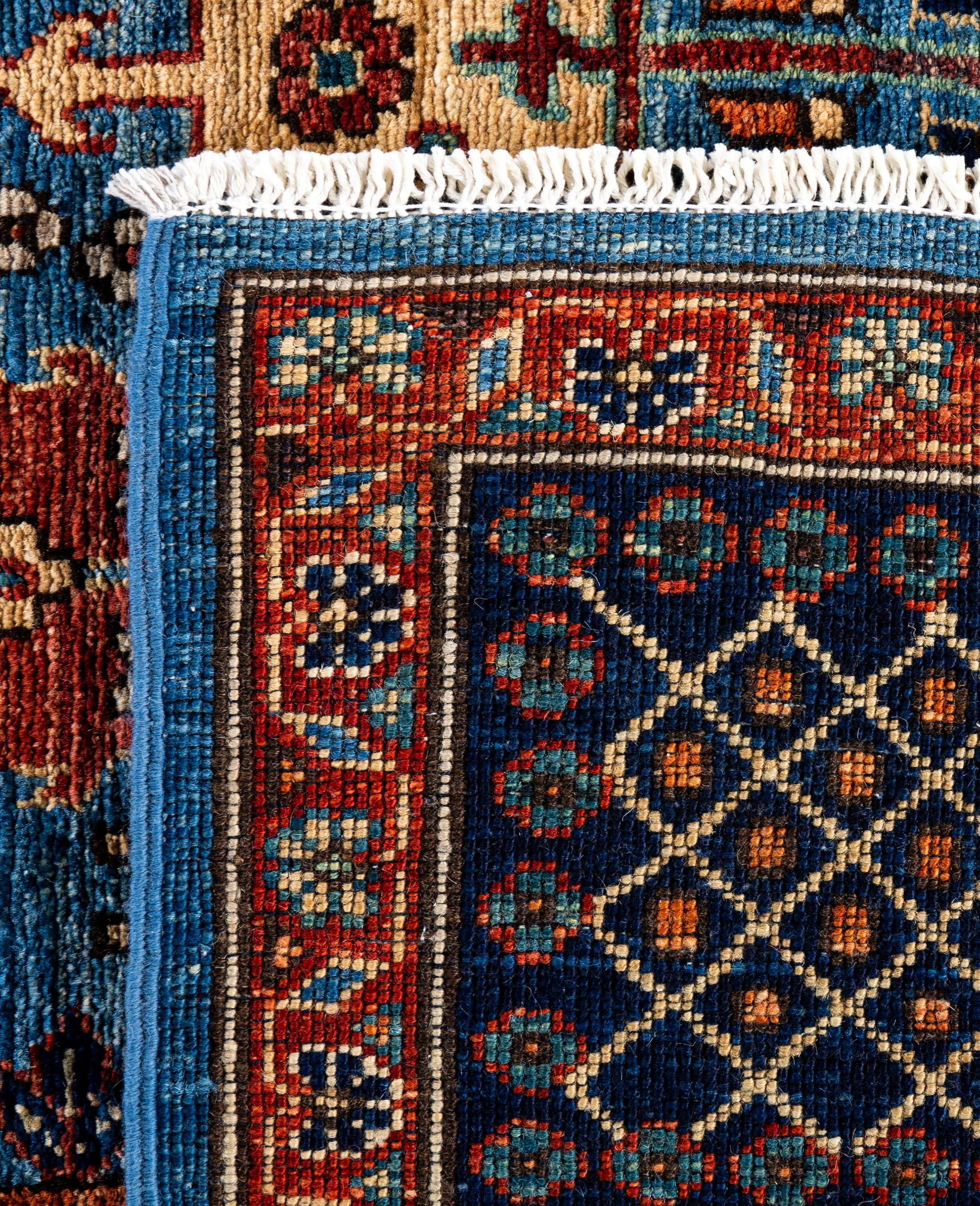 Tapis traditionnel tribal Serapi bleu clair noué à la main 7' 11