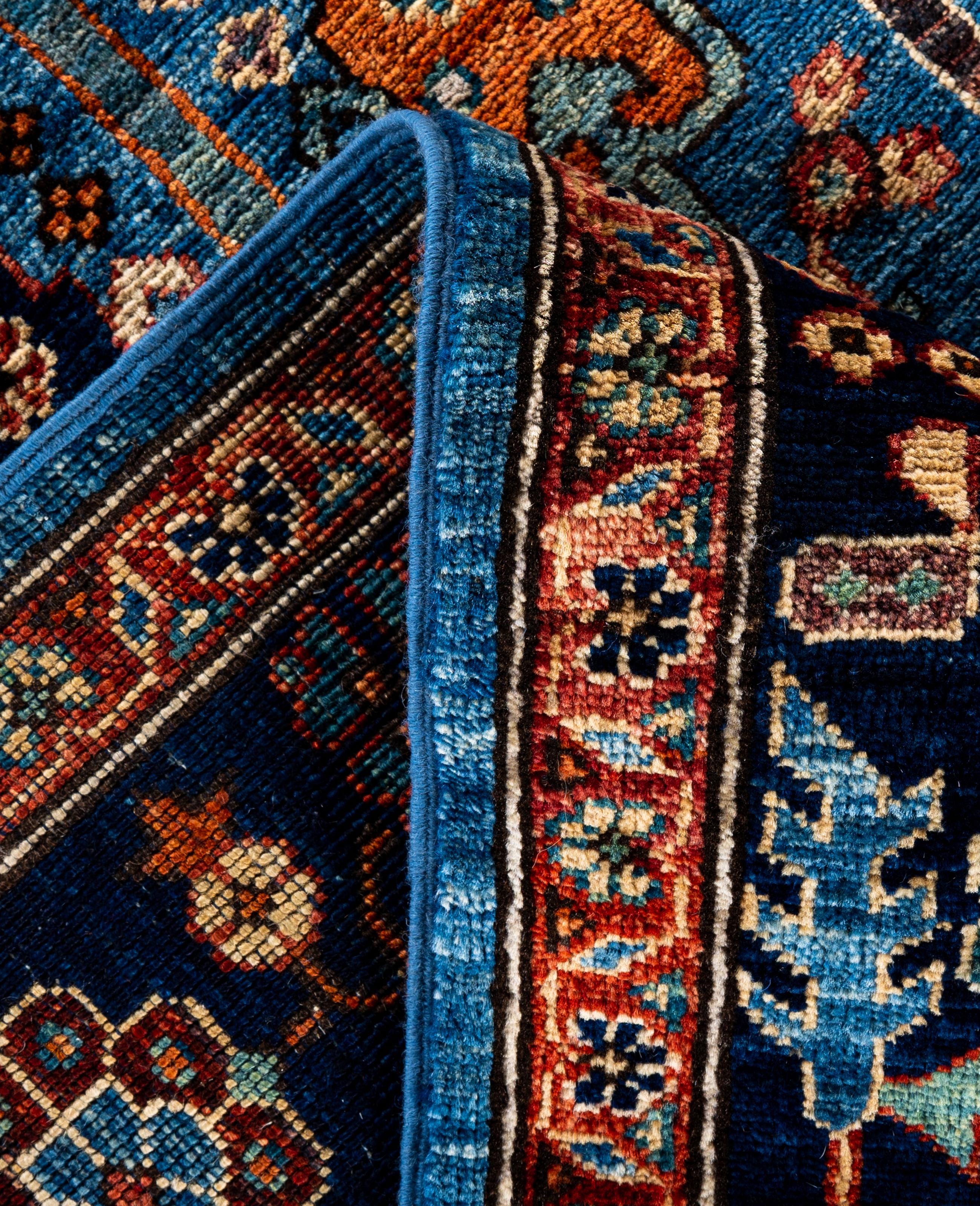 XXIe siècle et contemporain Tapis traditionnel tribal Serapi bleu clair noué à la main 7' 11