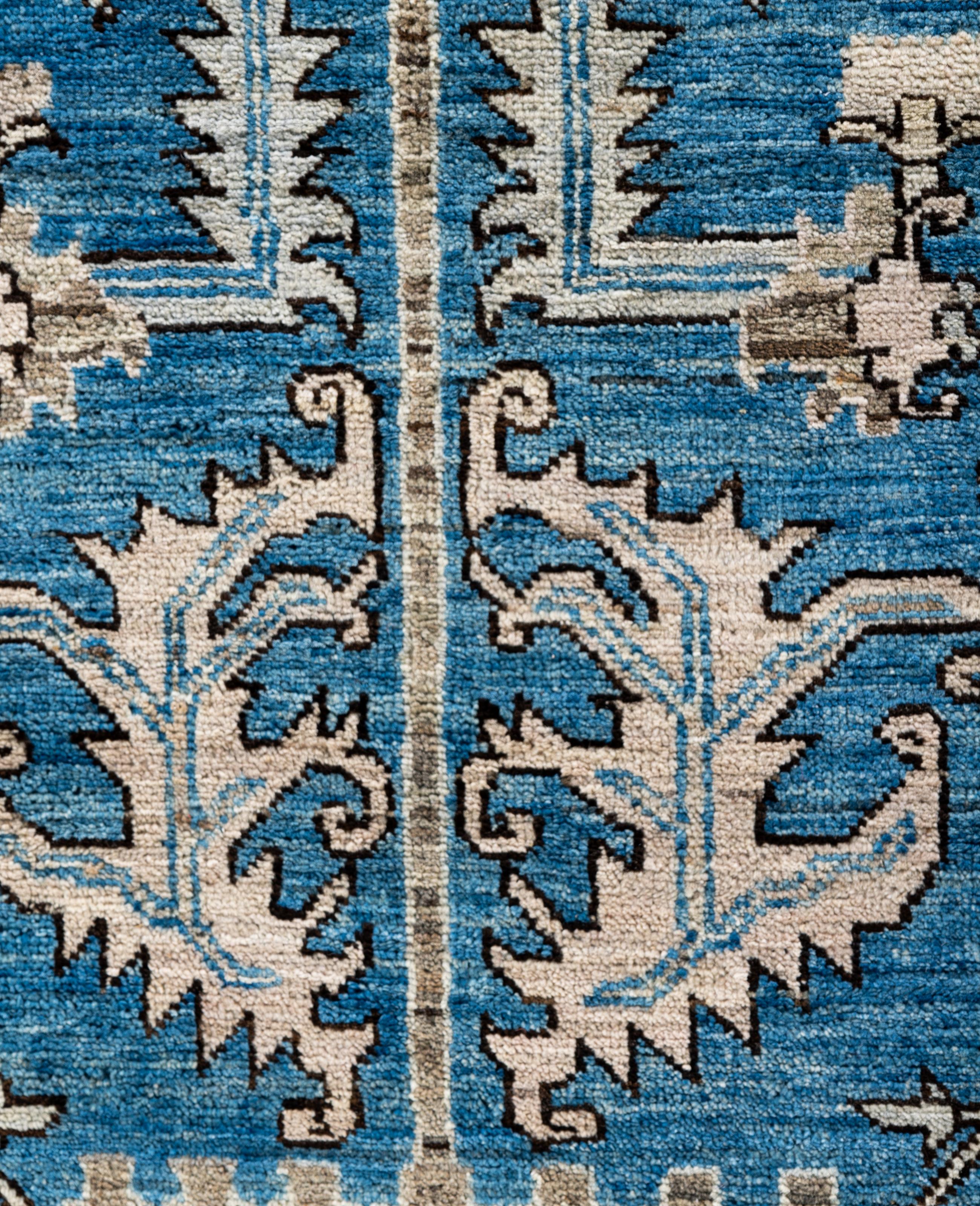 Pakistanais Tapis traditionnel tribal Serapi bleu clair noué à la main 7' 11