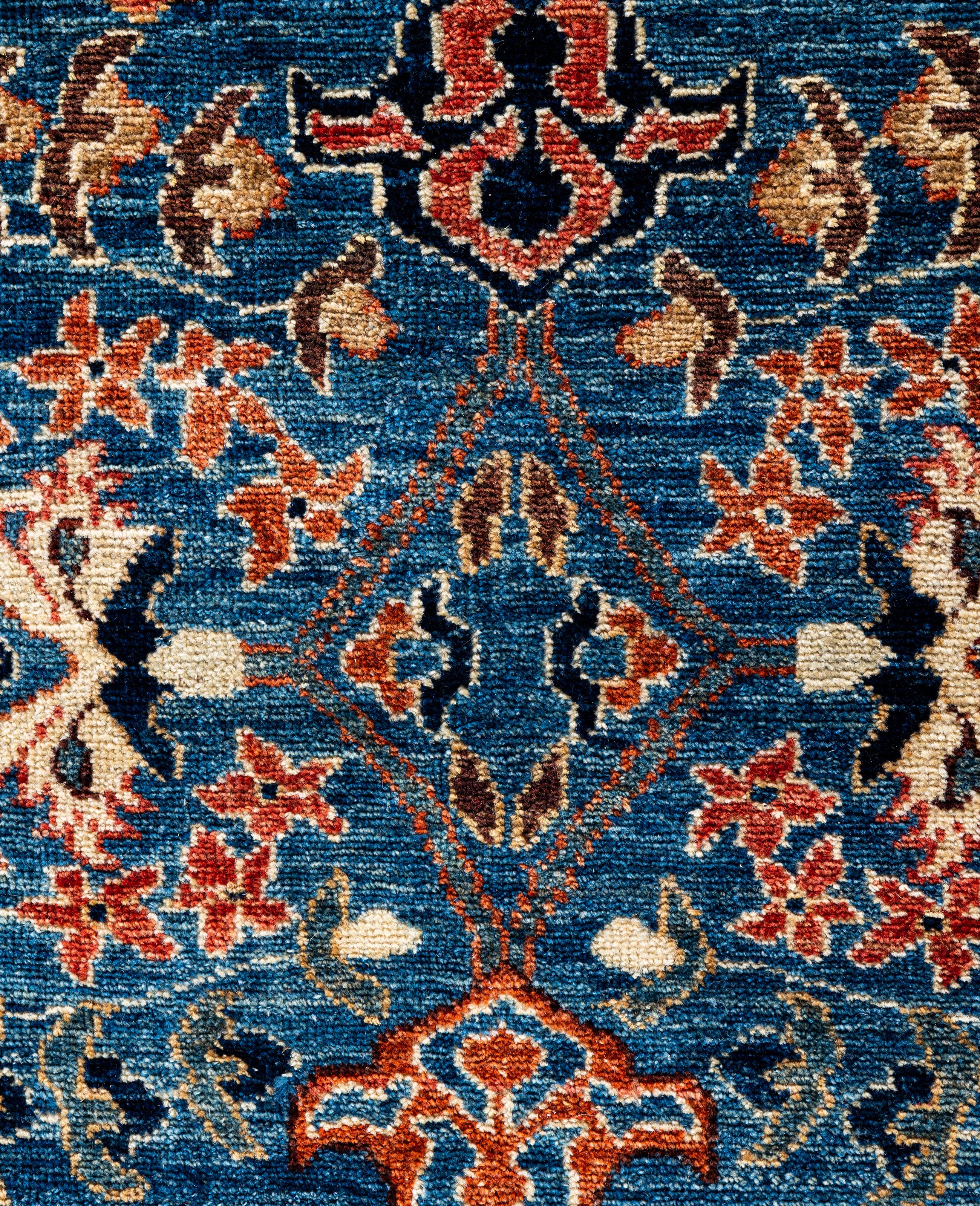 Pakistanais Tapis traditionnel tribal Serapi bleu clair noué à la main 7' 11