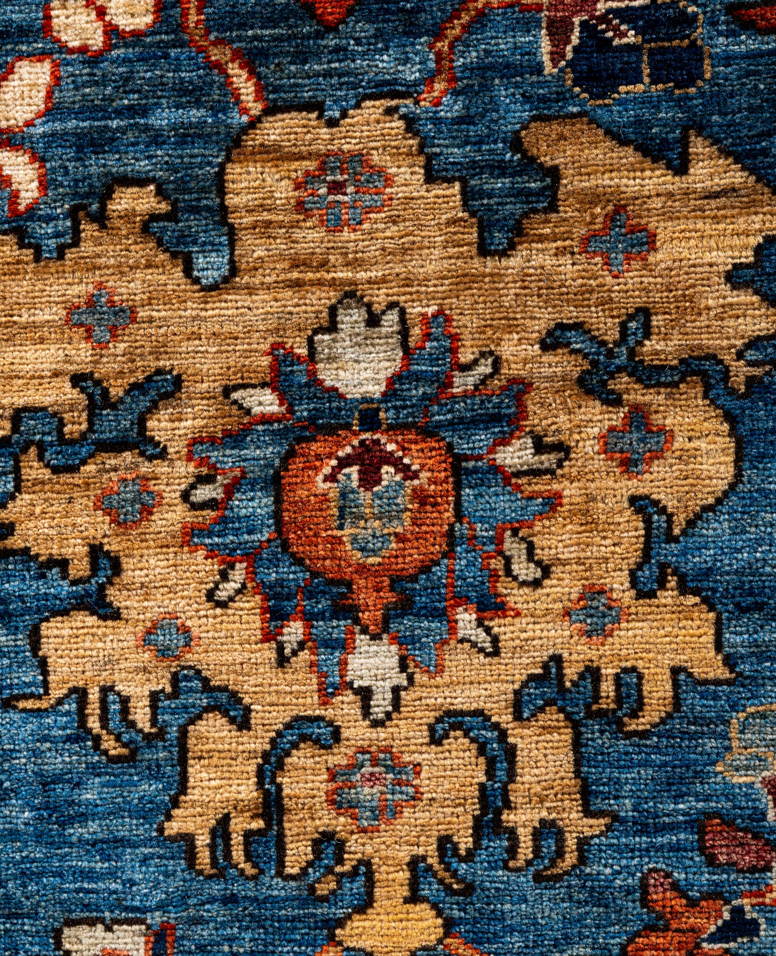 Pakistanais Tapis traditionnel tribal Serapi bleu clair noué à la main 7' 11