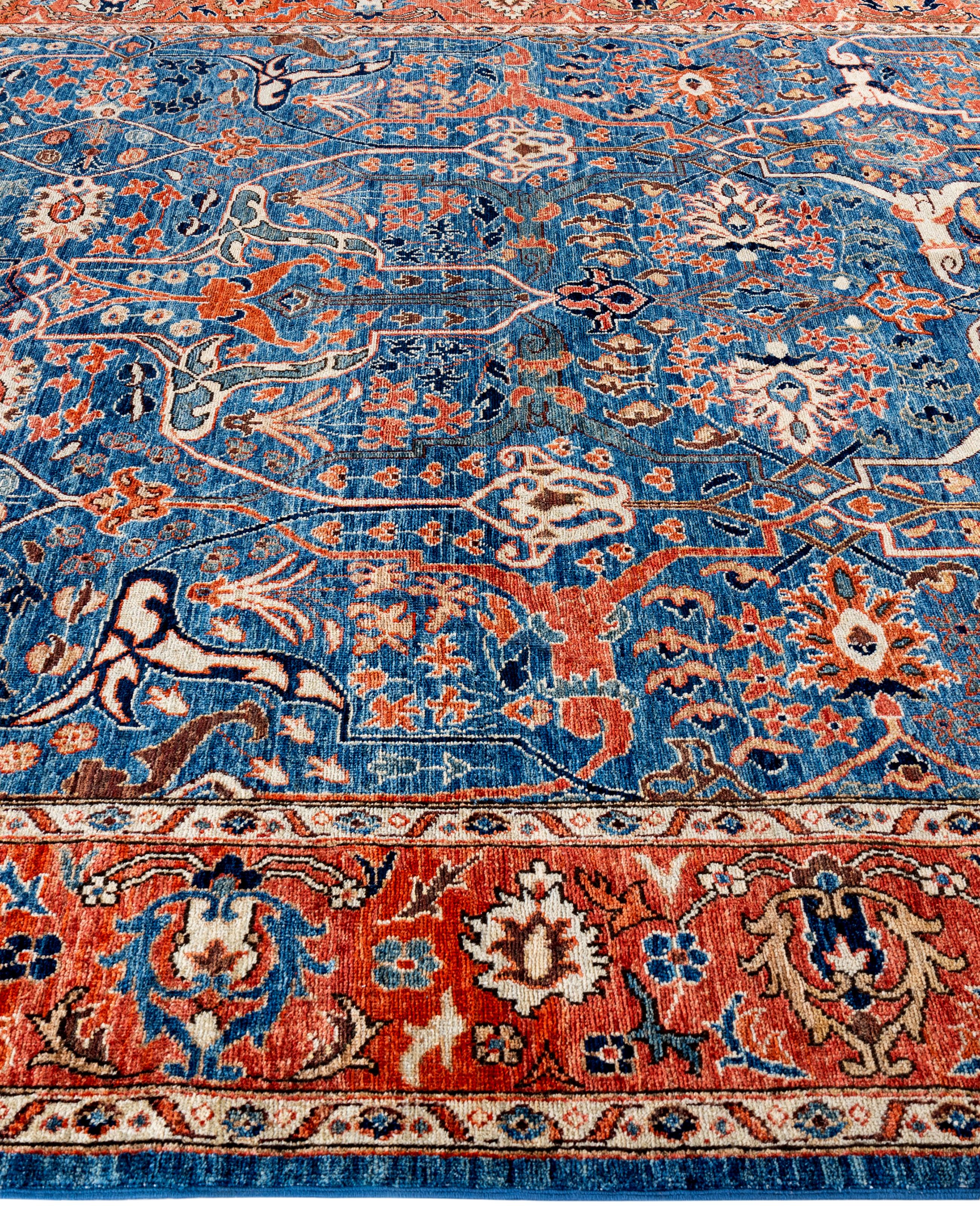 Noué à la main Tapis traditionnel tribal Serapi bleu clair noué à la main 7' 11