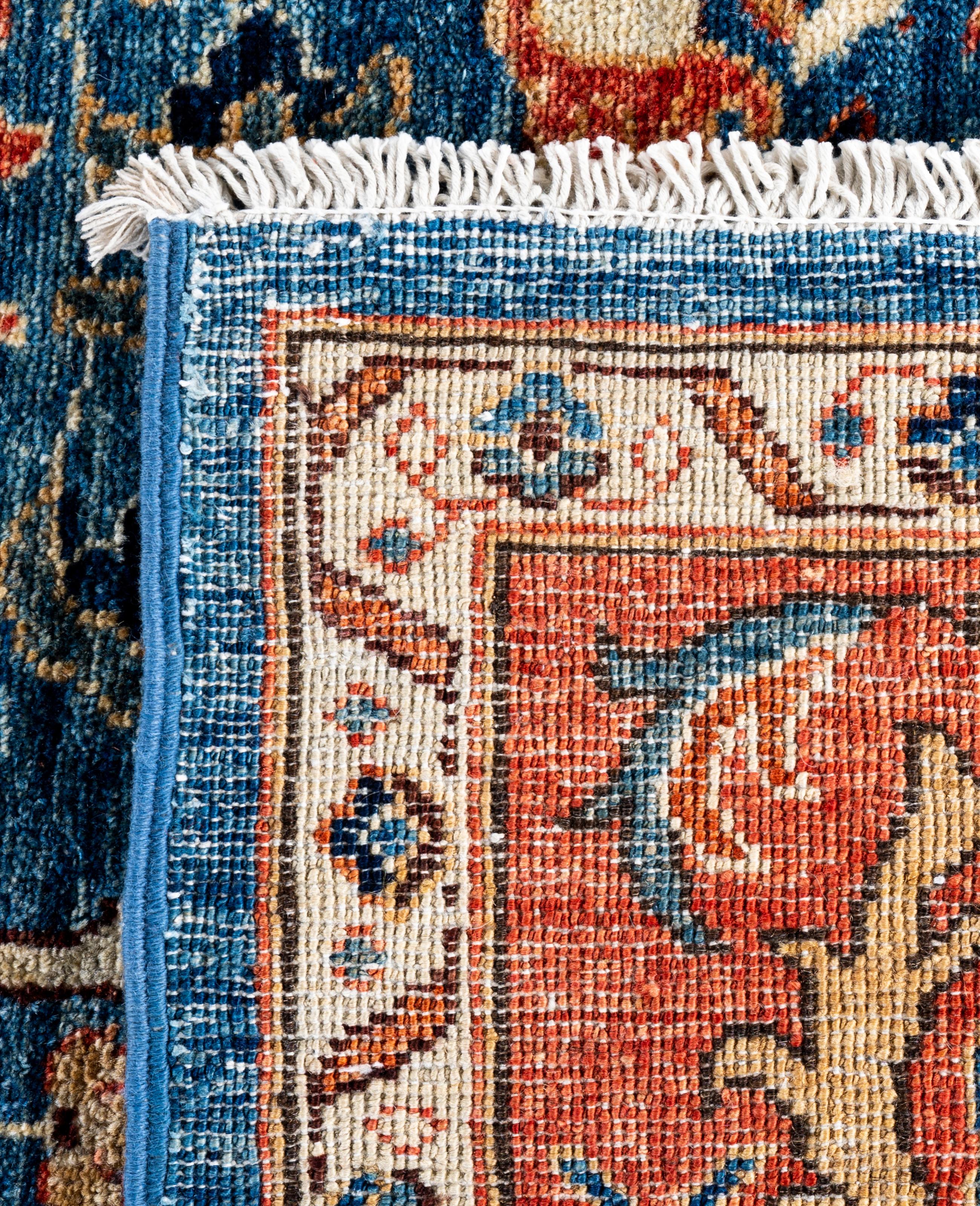 Tapis traditionnel tribal Serapi bleu clair noué à la main 7' 11