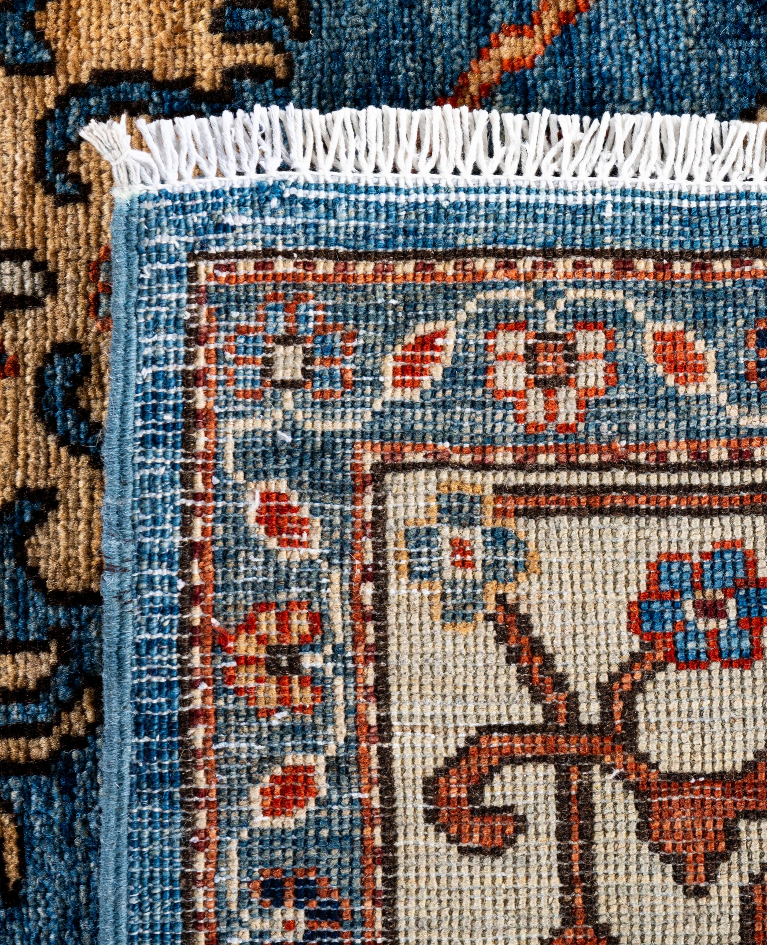Tapis traditionnel tribal Serapi bleu clair noué à la main 7' 11
