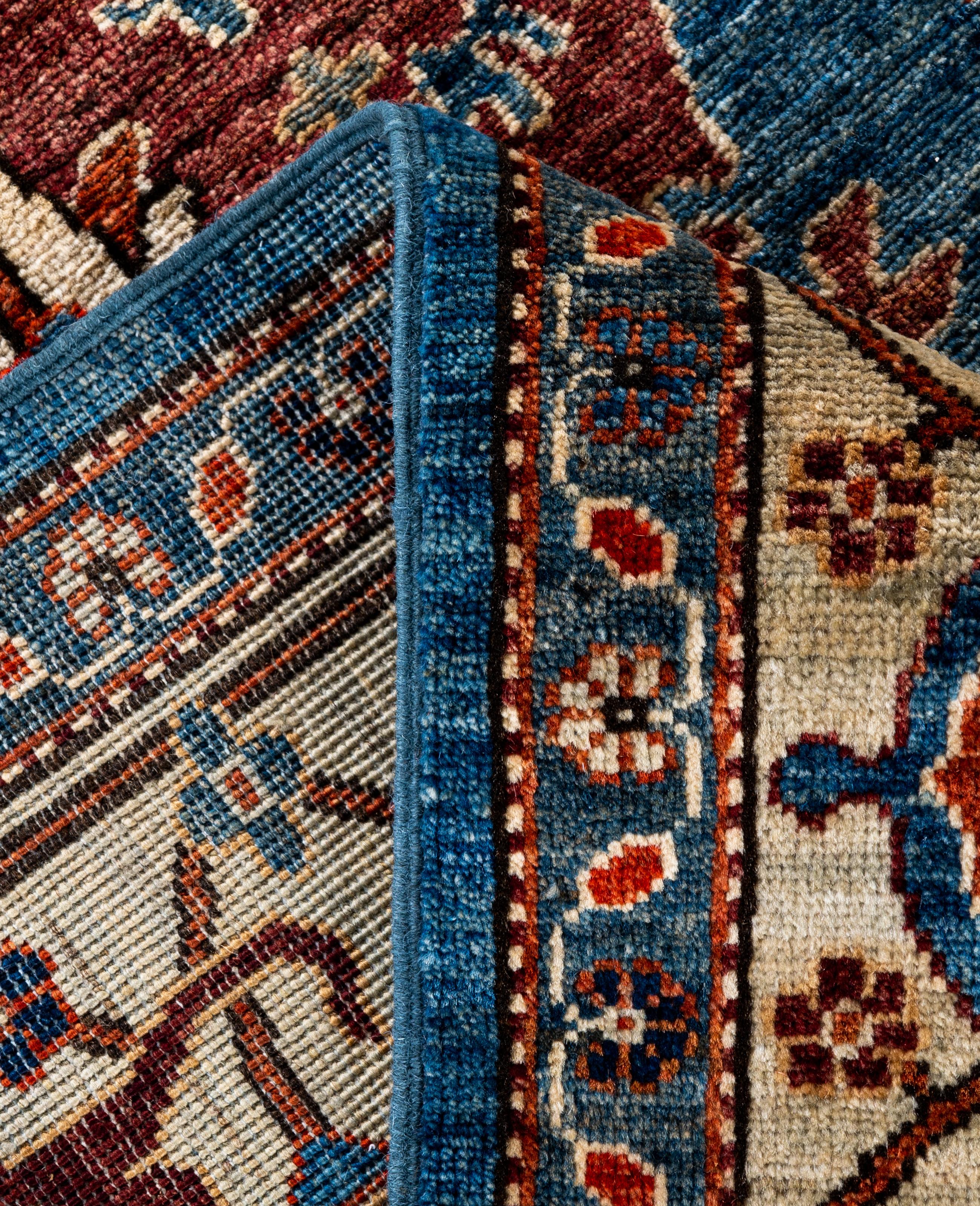 XXIe siècle et contemporain Tapis traditionnel tribal Serapi bleu clair noué à la main 7' 11