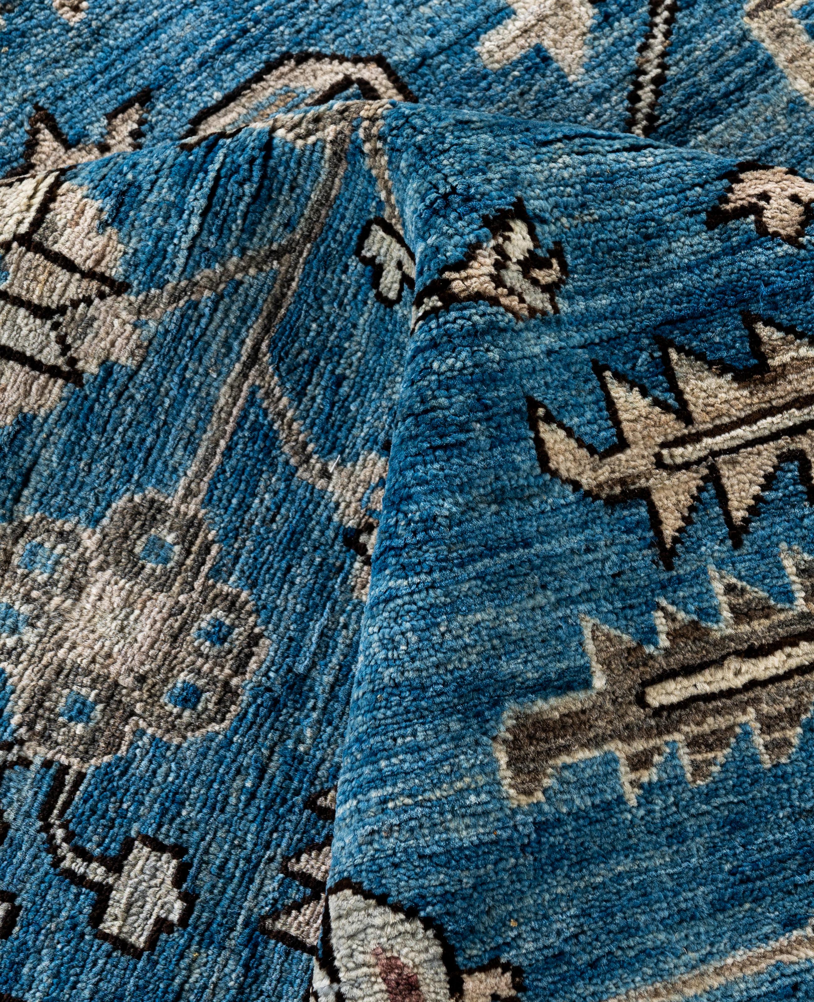 Laine Tapis traditionnel tribal Serapi bleu clair noué à la main 7' 11