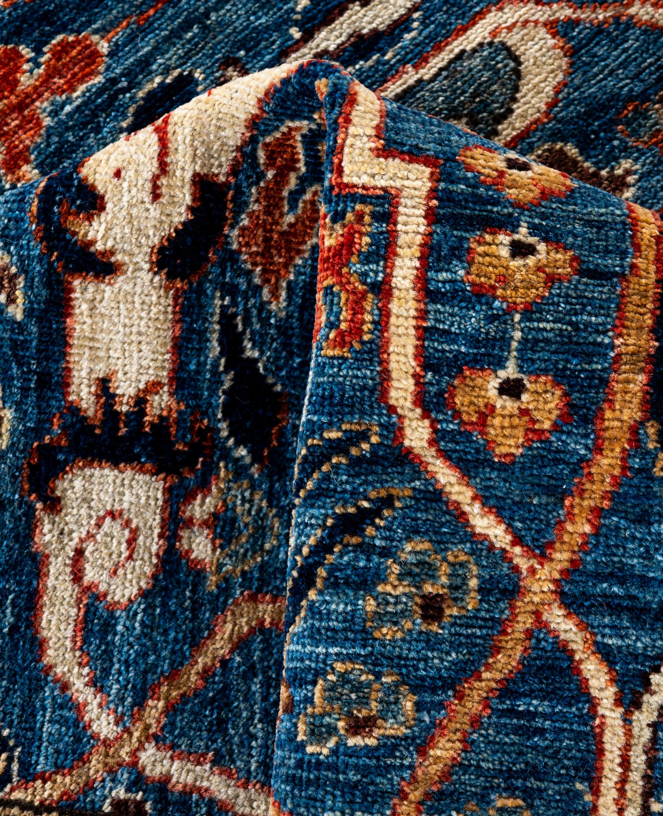 Laine Tapis traditionnel tribal Serapi bleu clair noué à la main 7' 11
