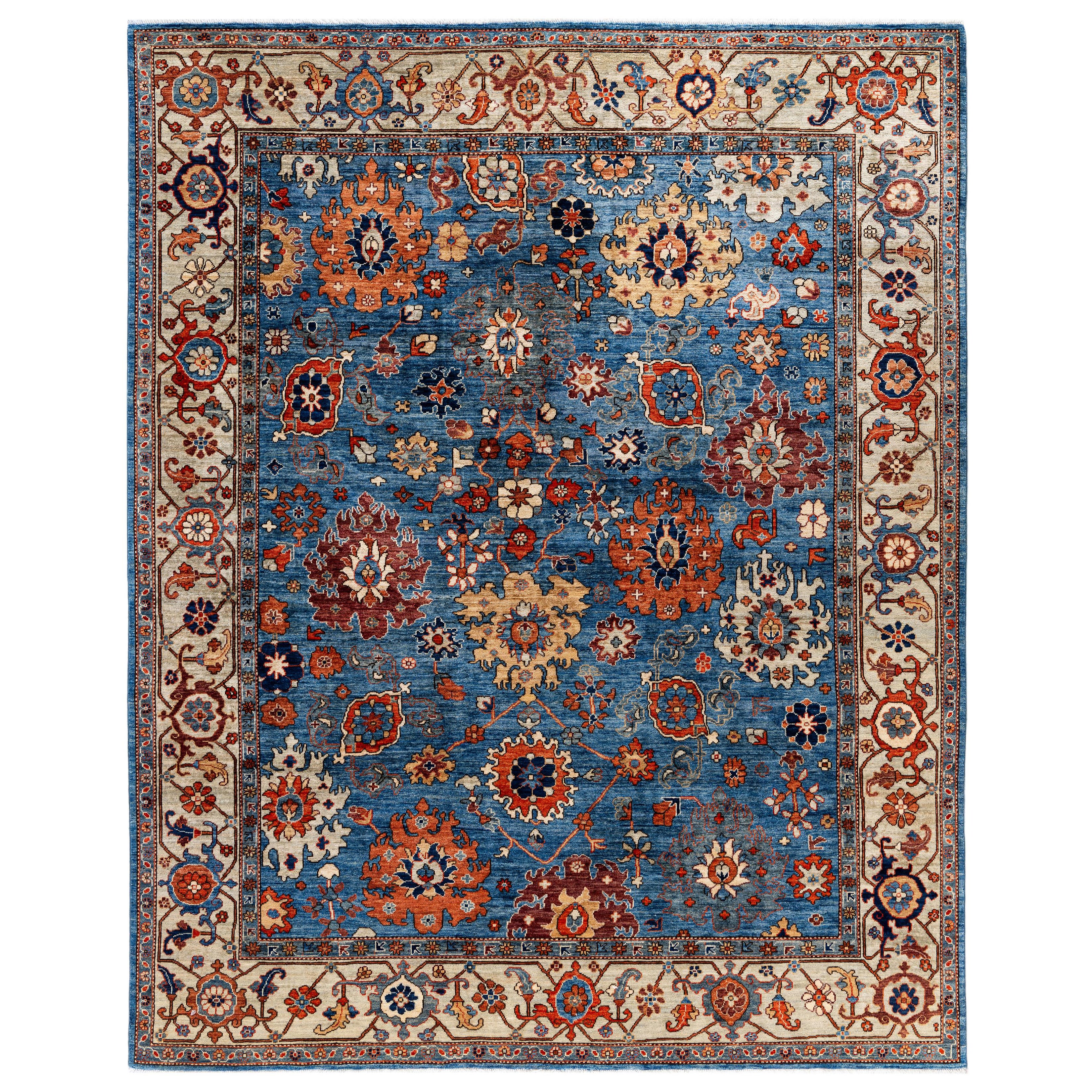 Tapis traditionnel tribal Serapi bleu clair noué à la main 7' 11" x 9' 10"