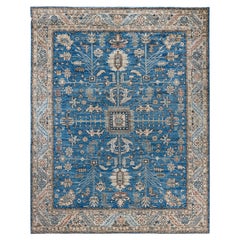 Alfombra tribal tradicional Serapi de lana anudada a mano azul claro 7' 11" x 9' 10