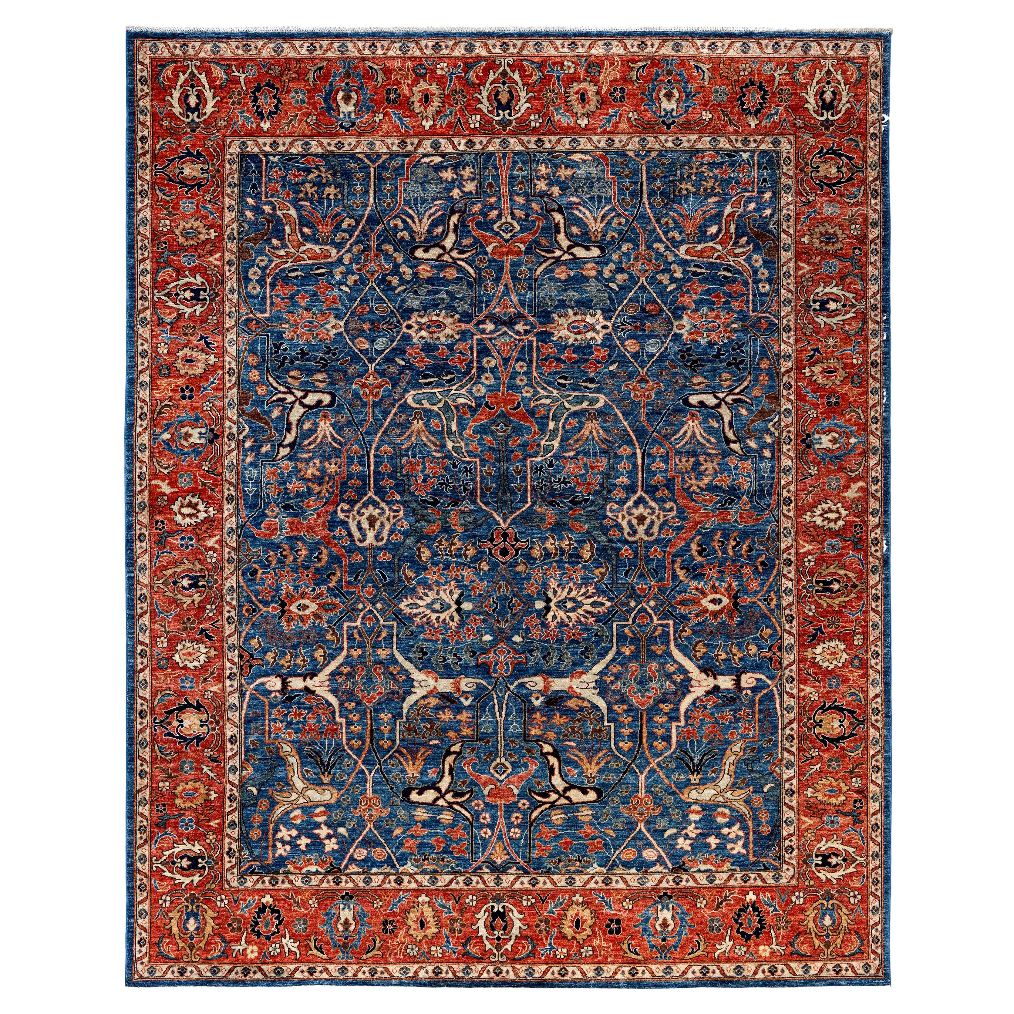 Traditional Tribal Serapi Wool Hand Knotted Light Blue Area Rug 7' 11" x 9' 10"