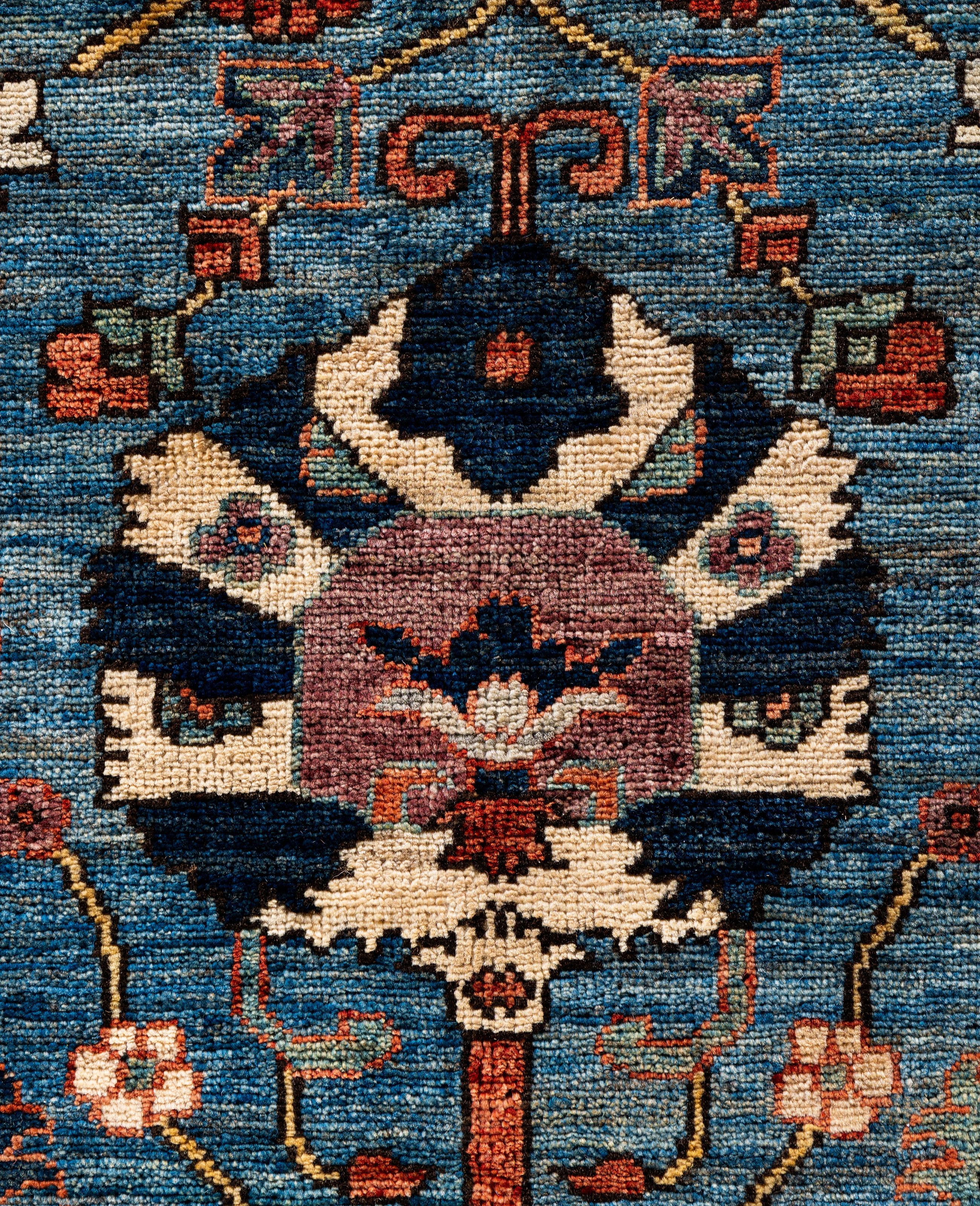 Pakistani Traditional Tribal Serapi Wool Hand Knotted Light Blue Area Rug 8' 0
