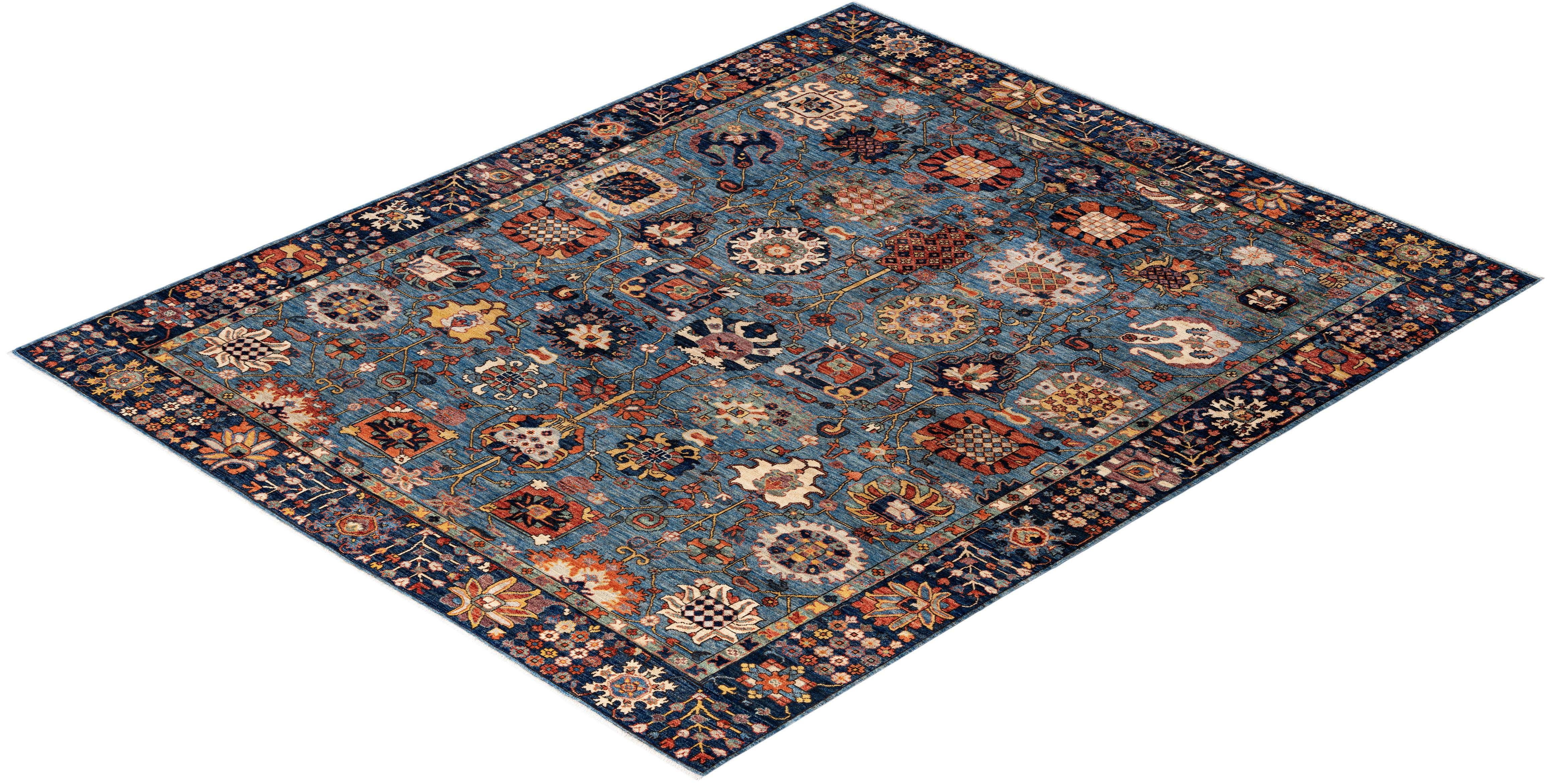 Traditional Tribal Serapi Wool Hand Knotted Light Blue Area Rug 8' 0