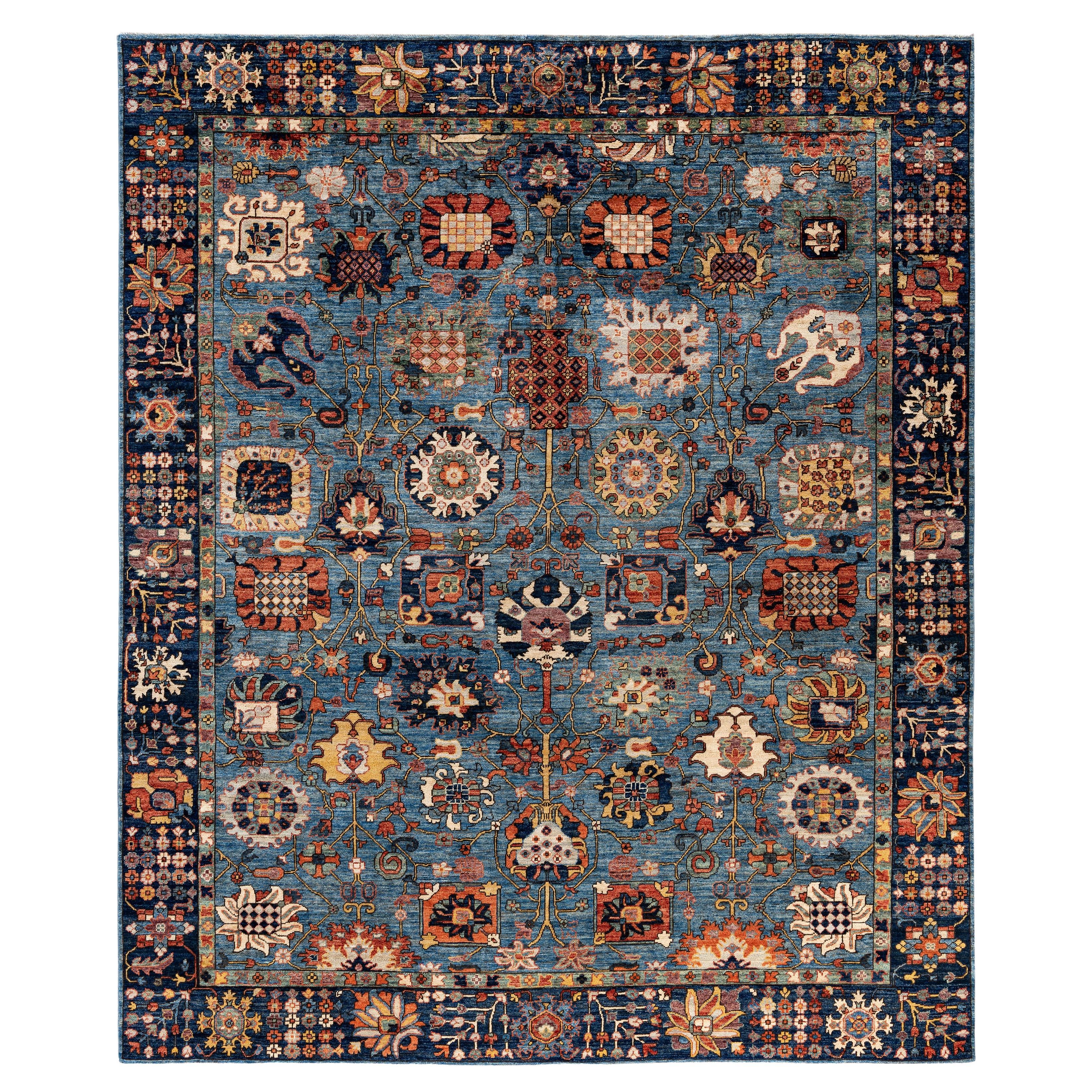 Traditional Tribal Serapi Wool Hand Knotted Light Blue Area Rug 8' 0" x 9' 8"