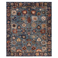 Traditional Tribal Serapi Wool Hand Knotted Light Blue Area Rug 8' 0" x 9' 8"