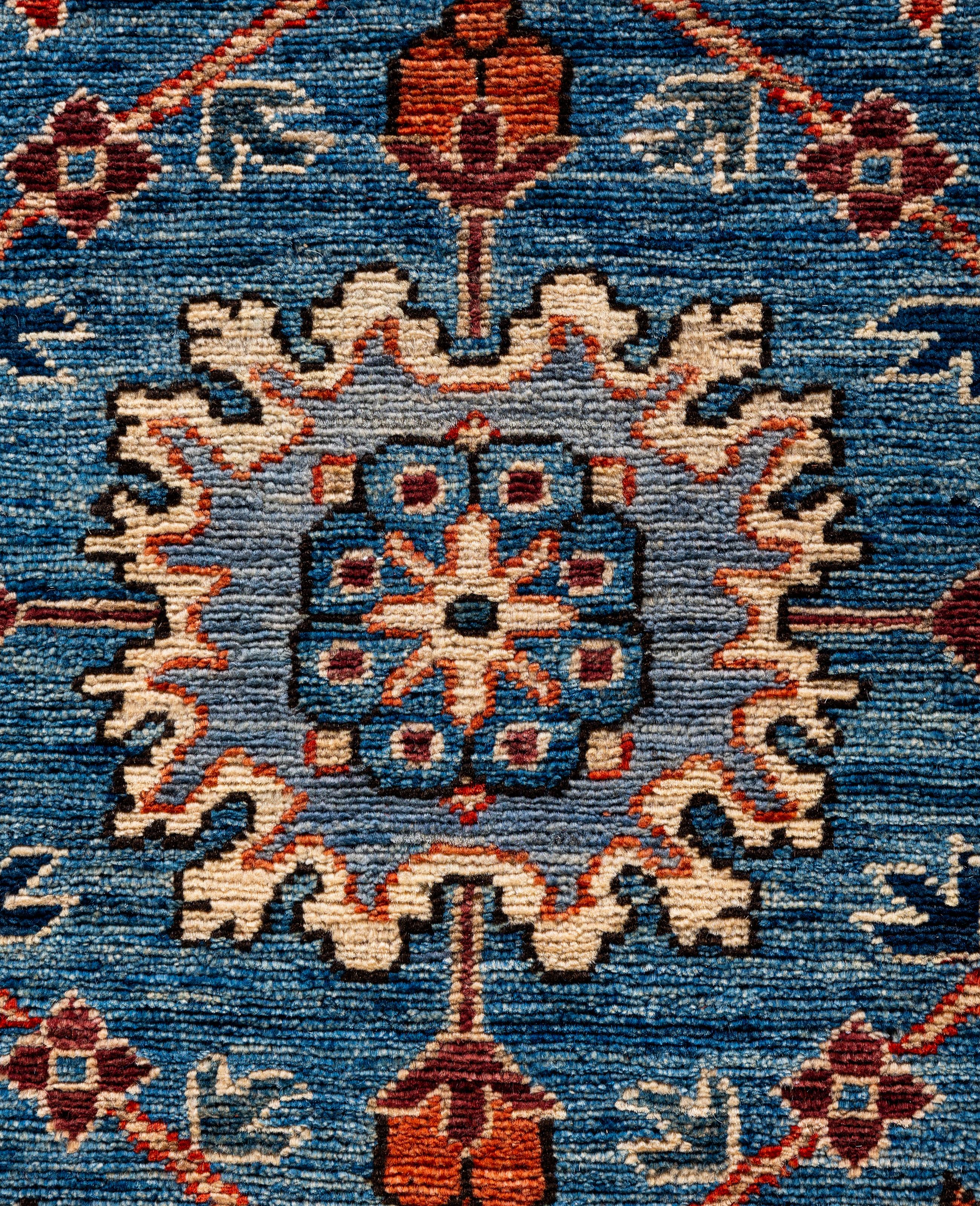 Pakistanais Tapis traditionnel tribal Serapi bleu clair noué à la main 8' 0