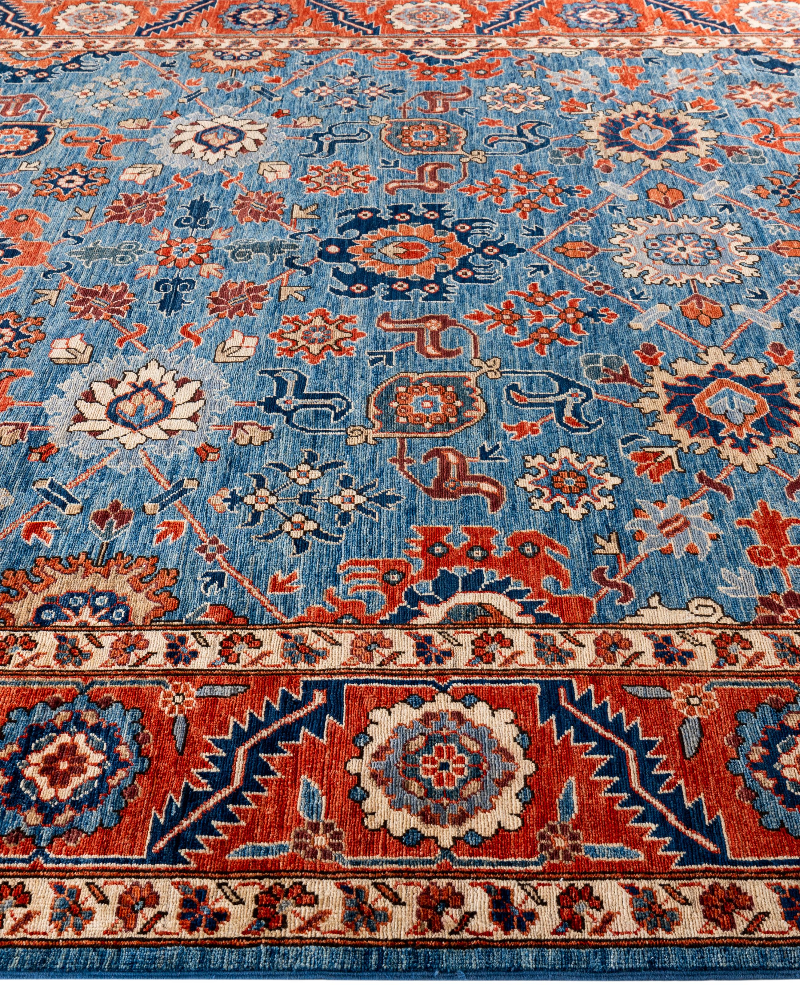 Noué à la main Tapis traditionnel tribal Serapi bleu clair noué à la main 8' 0