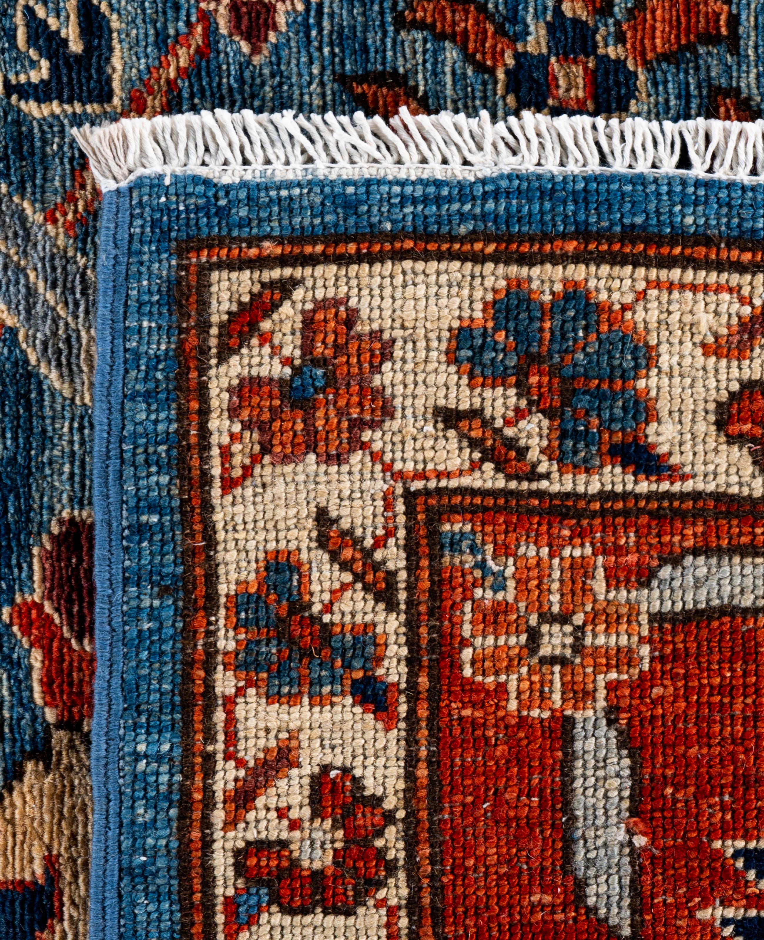 Tapis traditionnel tribal Serapi bleu clair noué à la main 8' 0