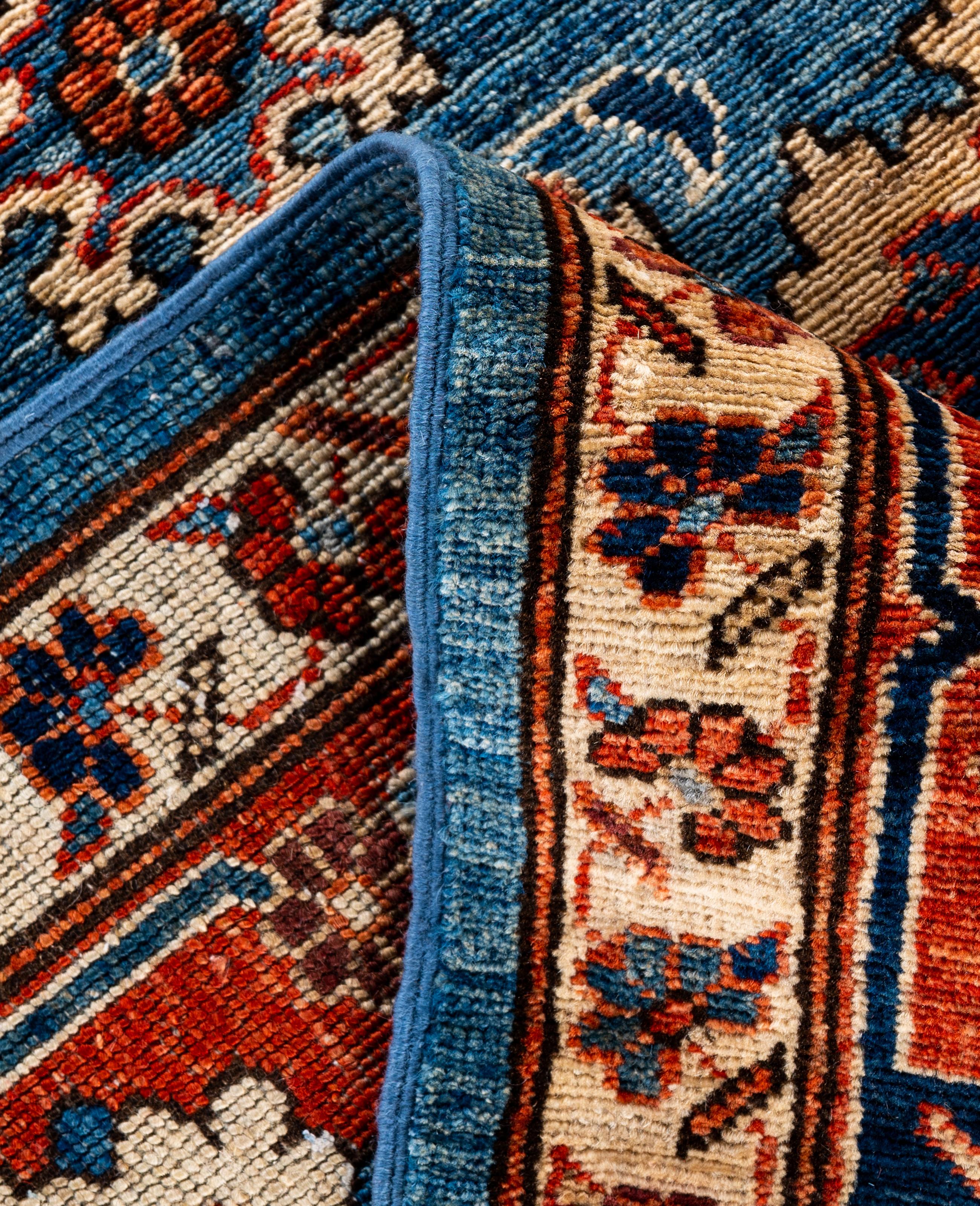 XXIe siècle et contemporain Tapis traditionnel tribal Serapi bleu clair noué à la main 8' 0