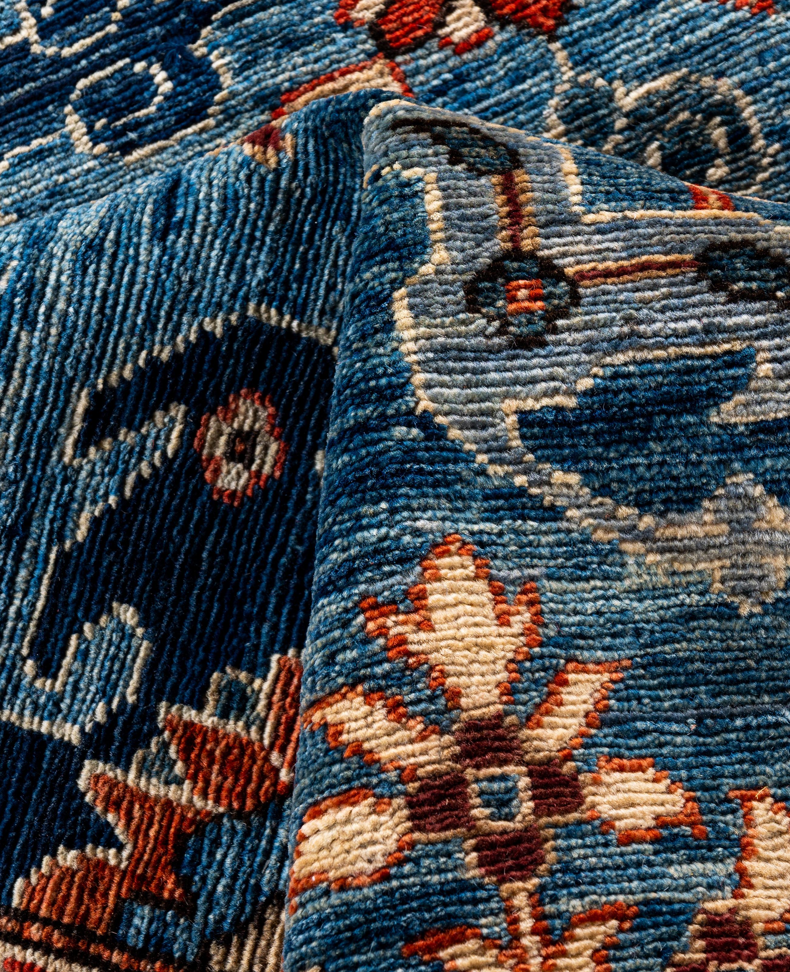 Laine Tapis traditionnel tribal Serapi bleu clair noué à la main 8' 0