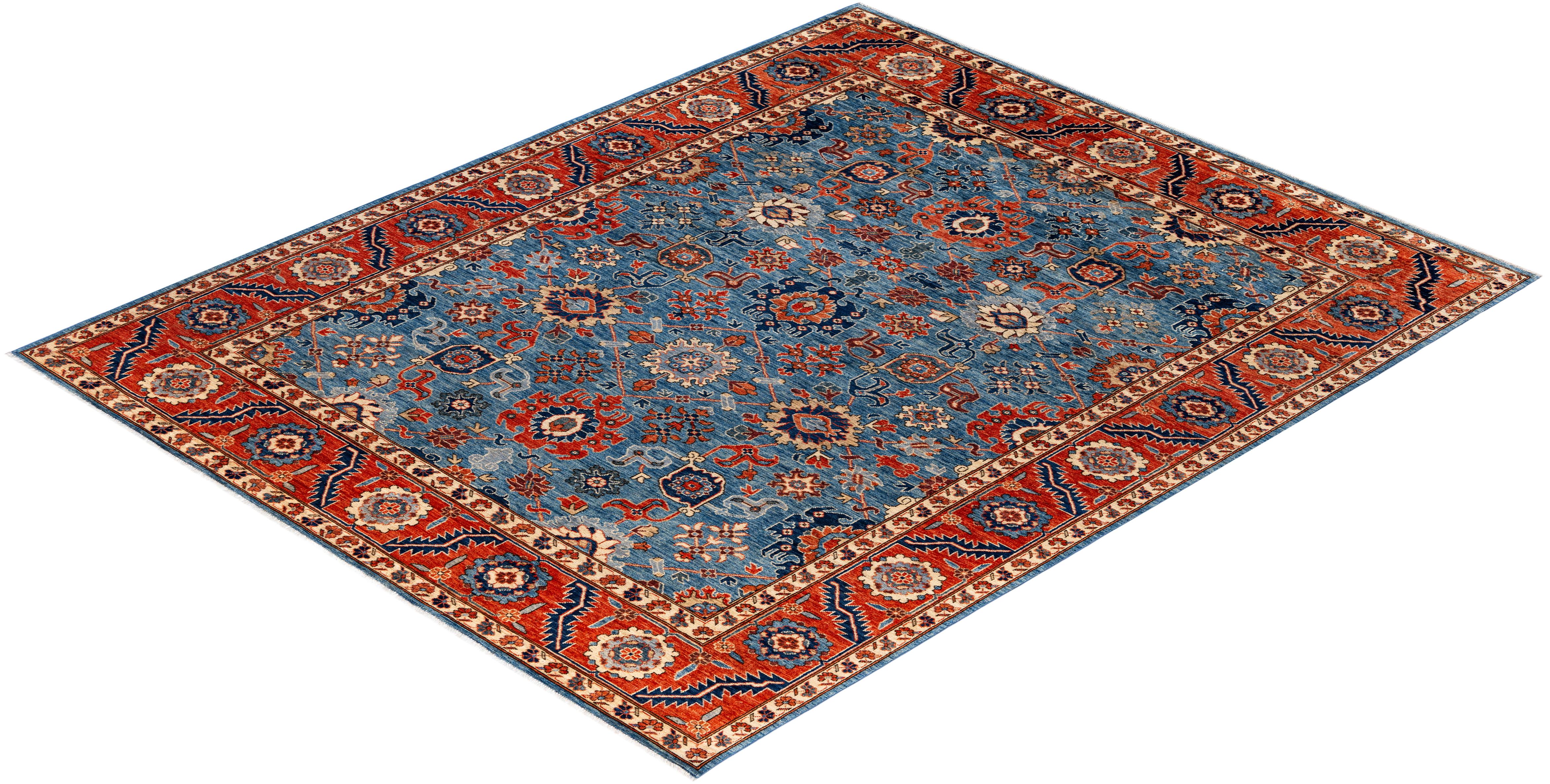 Tapis traditionnel tribal Serapi bleu clair noué à la main 8' 0