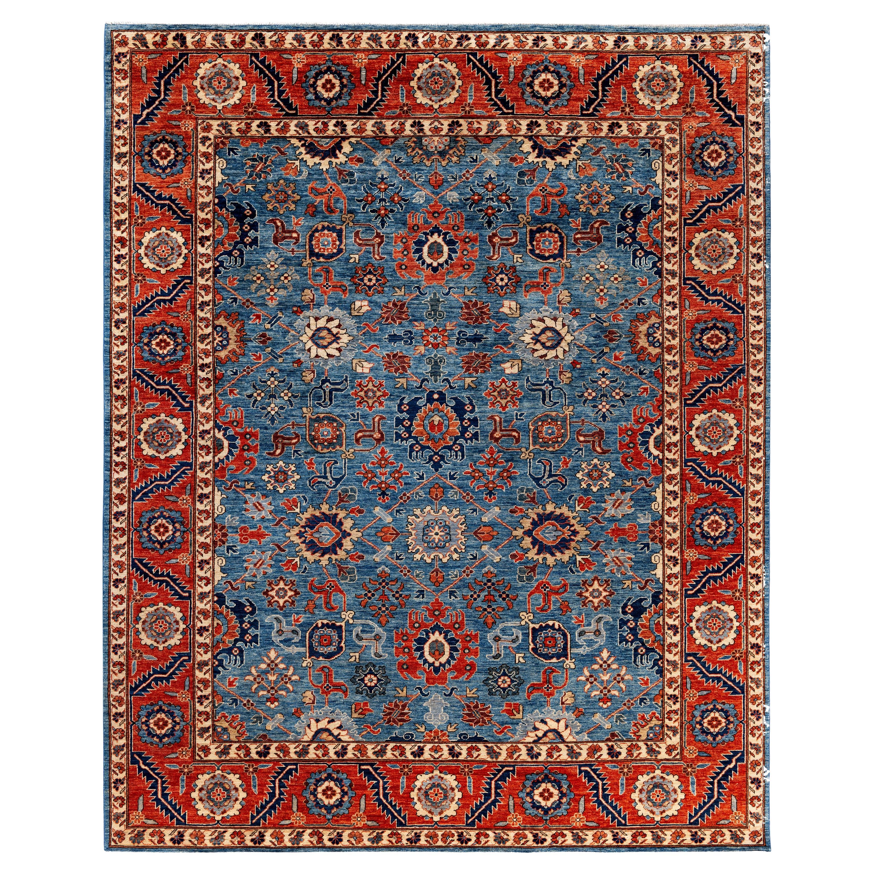 Traditional Tribal Serapi Wool Hand Knotted Light Blue Area Rug 8' 0" x 9' 9"
